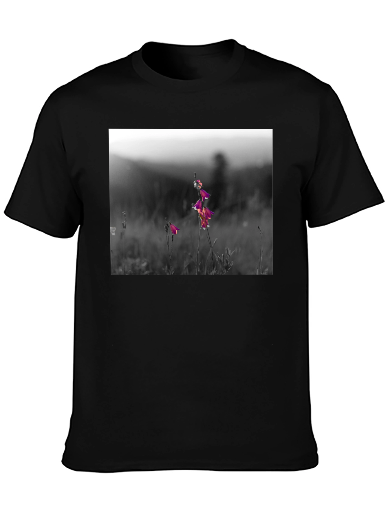 Floral Meadow Graphic Tee - Black Cotton Blend