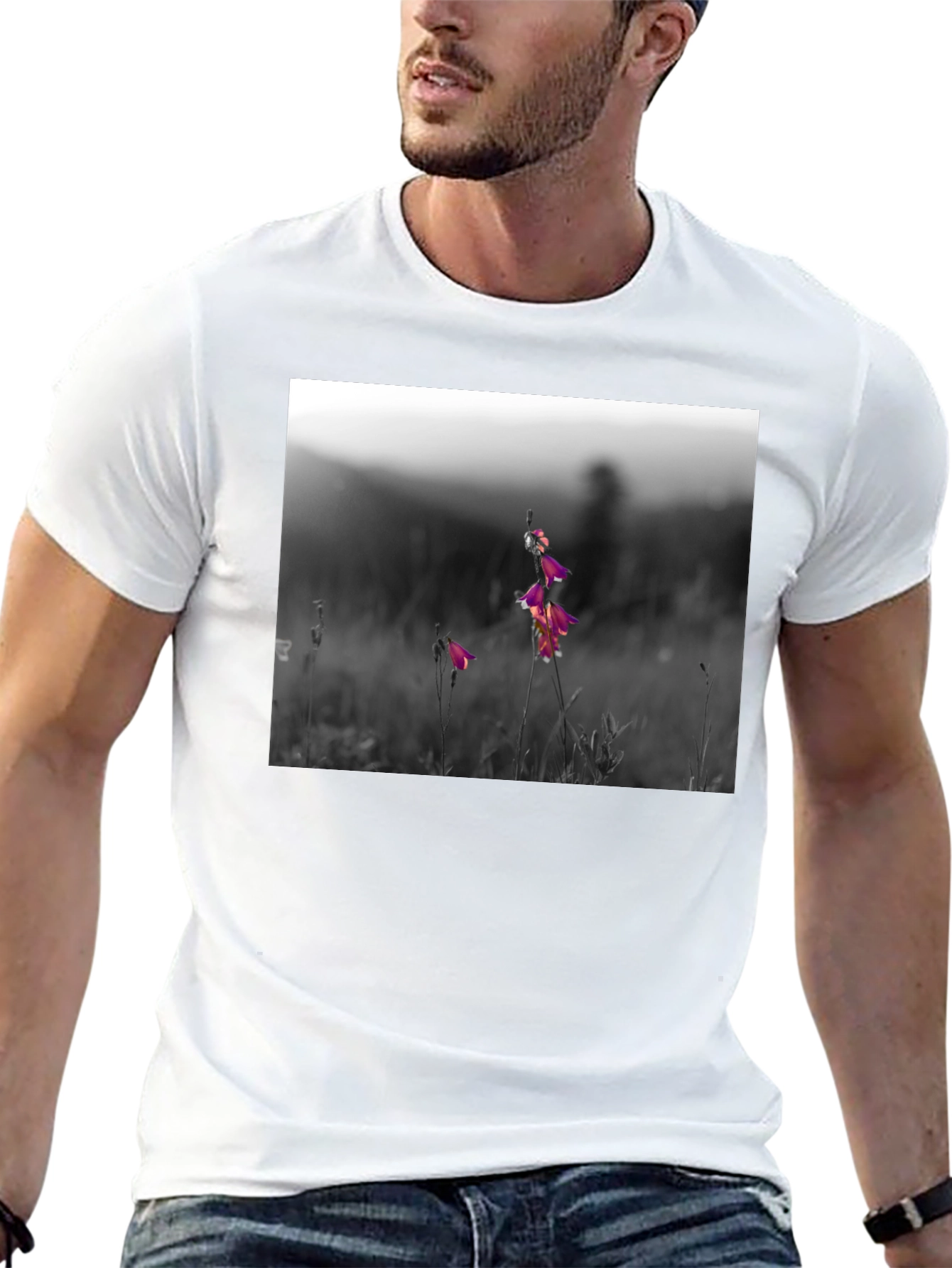 Floral Meadow Graphic Tee - Black Cotton Blend