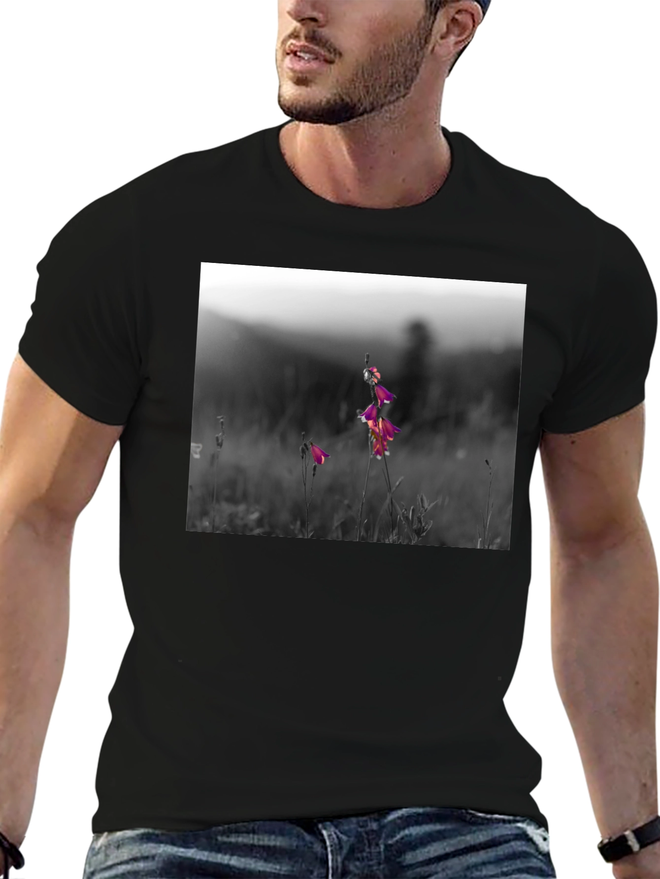 Floral Meadow Graphic Tee - Black Cotton Blend
