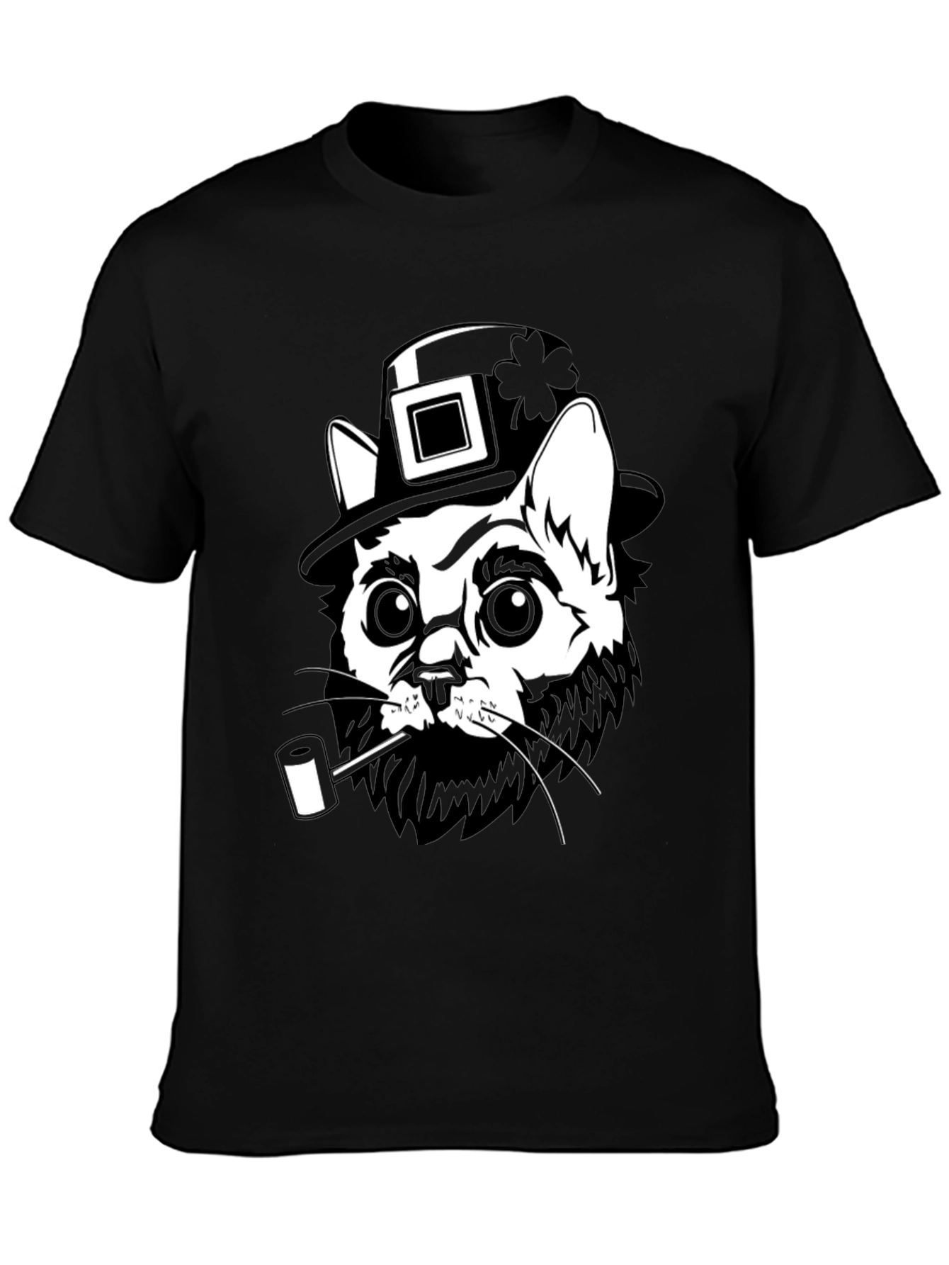 Leprechaun Cat Black T-Shirt