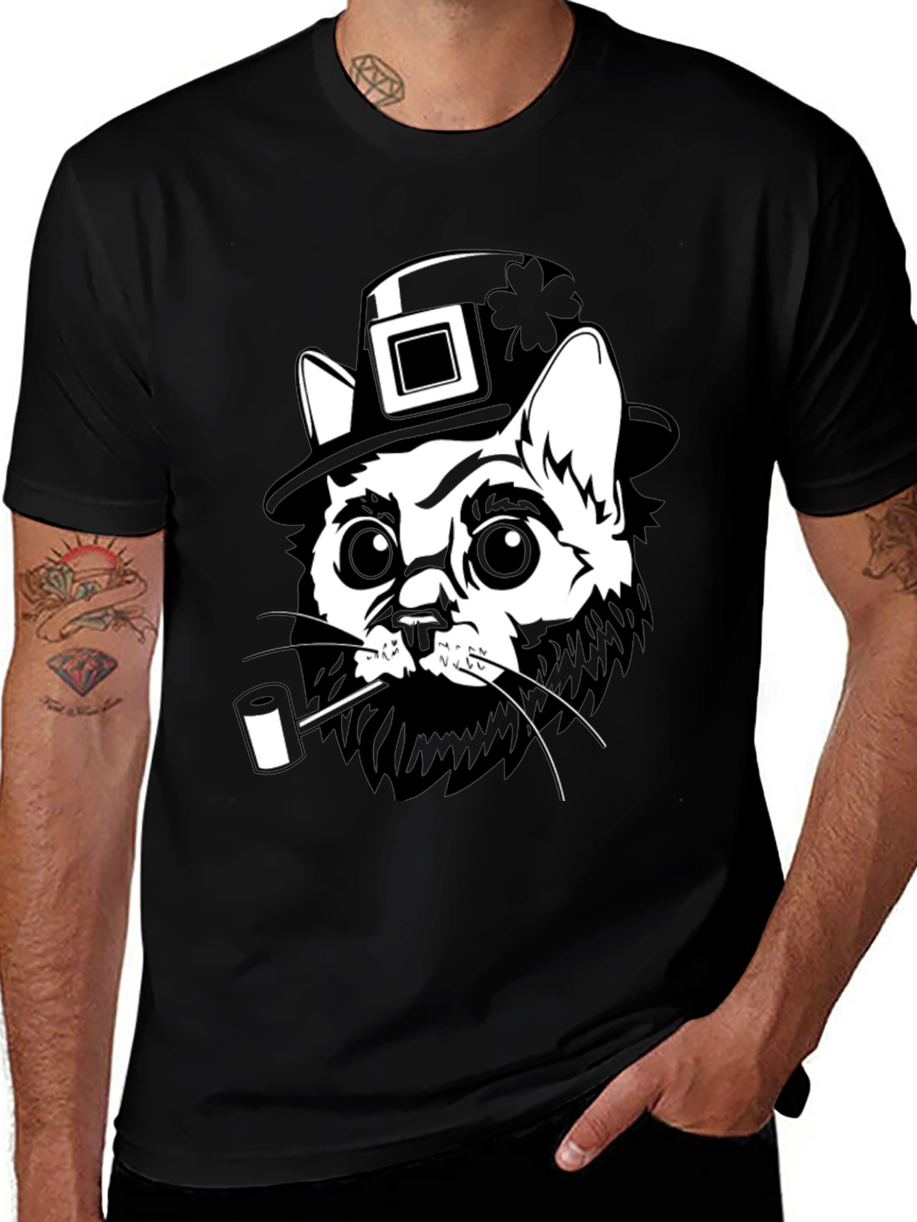 Leprechaun Cat Black T-Shirt