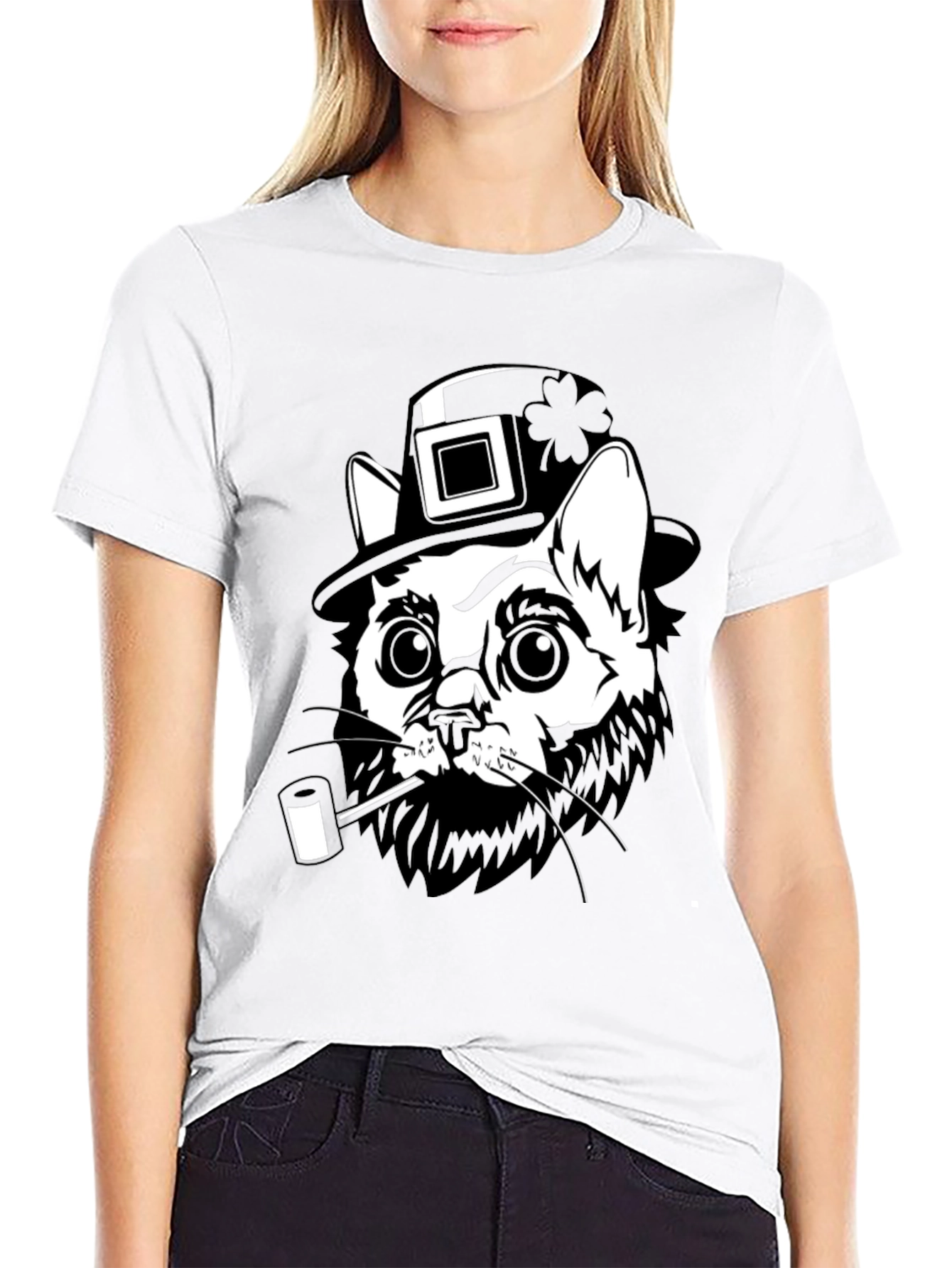 Leprechaun Cat Black T-Shirt