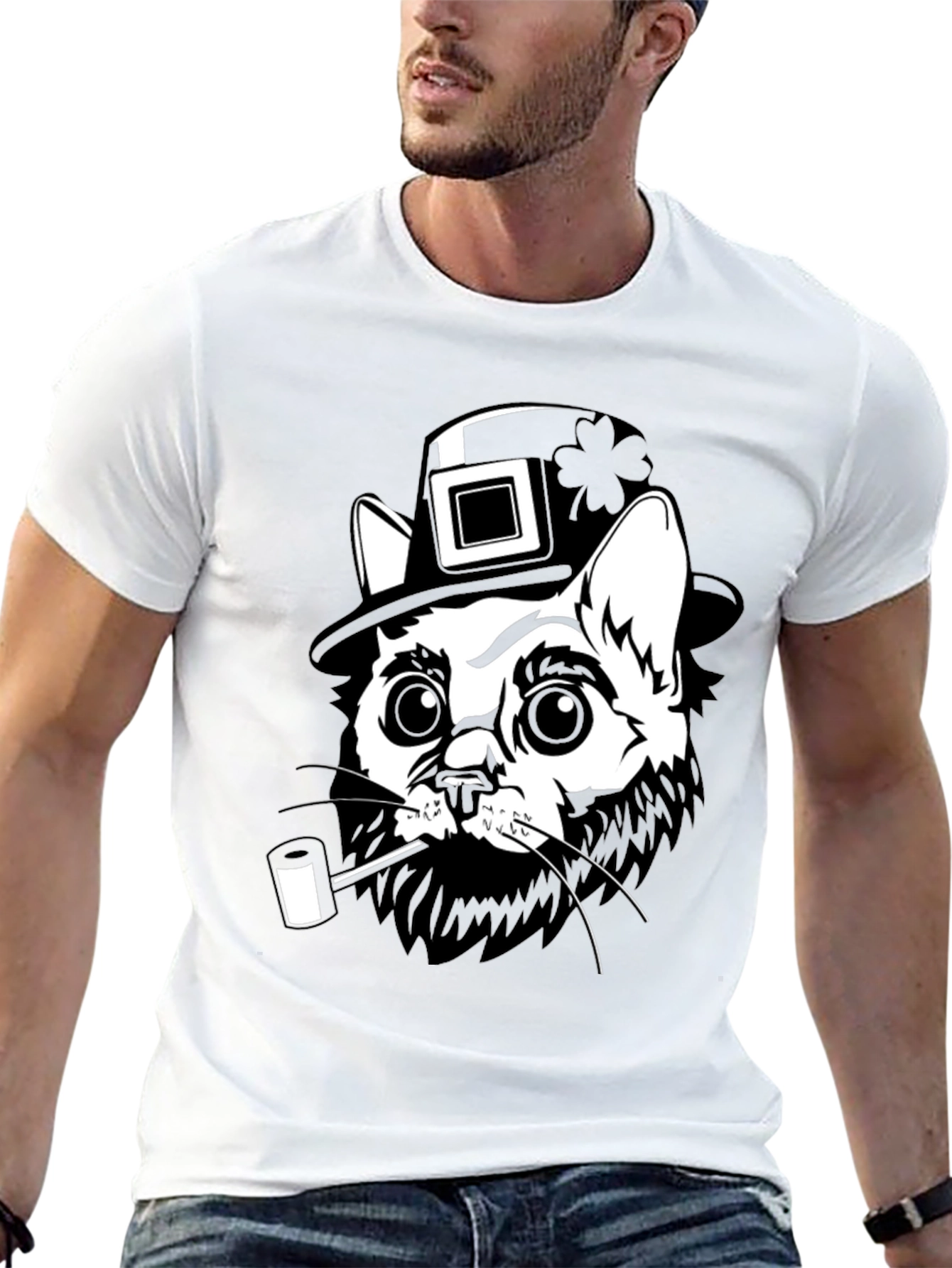 Leprechaun Cat Black T-Shirt