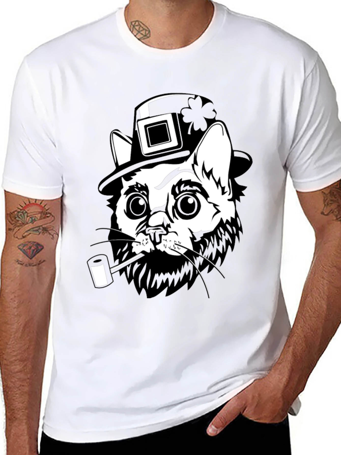 Leprechaun Cat Black T-Shirt