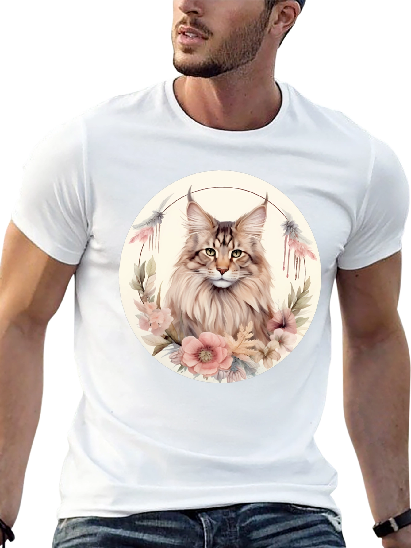 Maine Coon Cat Floral T-Shirt