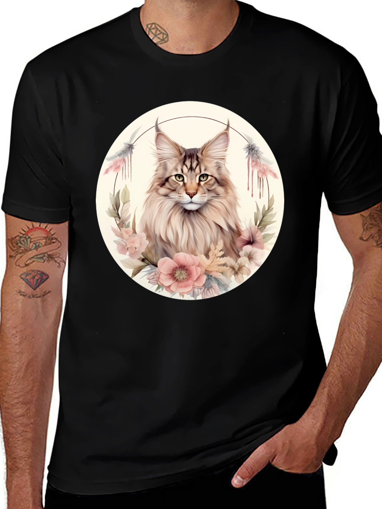 Maine Coon Cat Floral T-Shirt