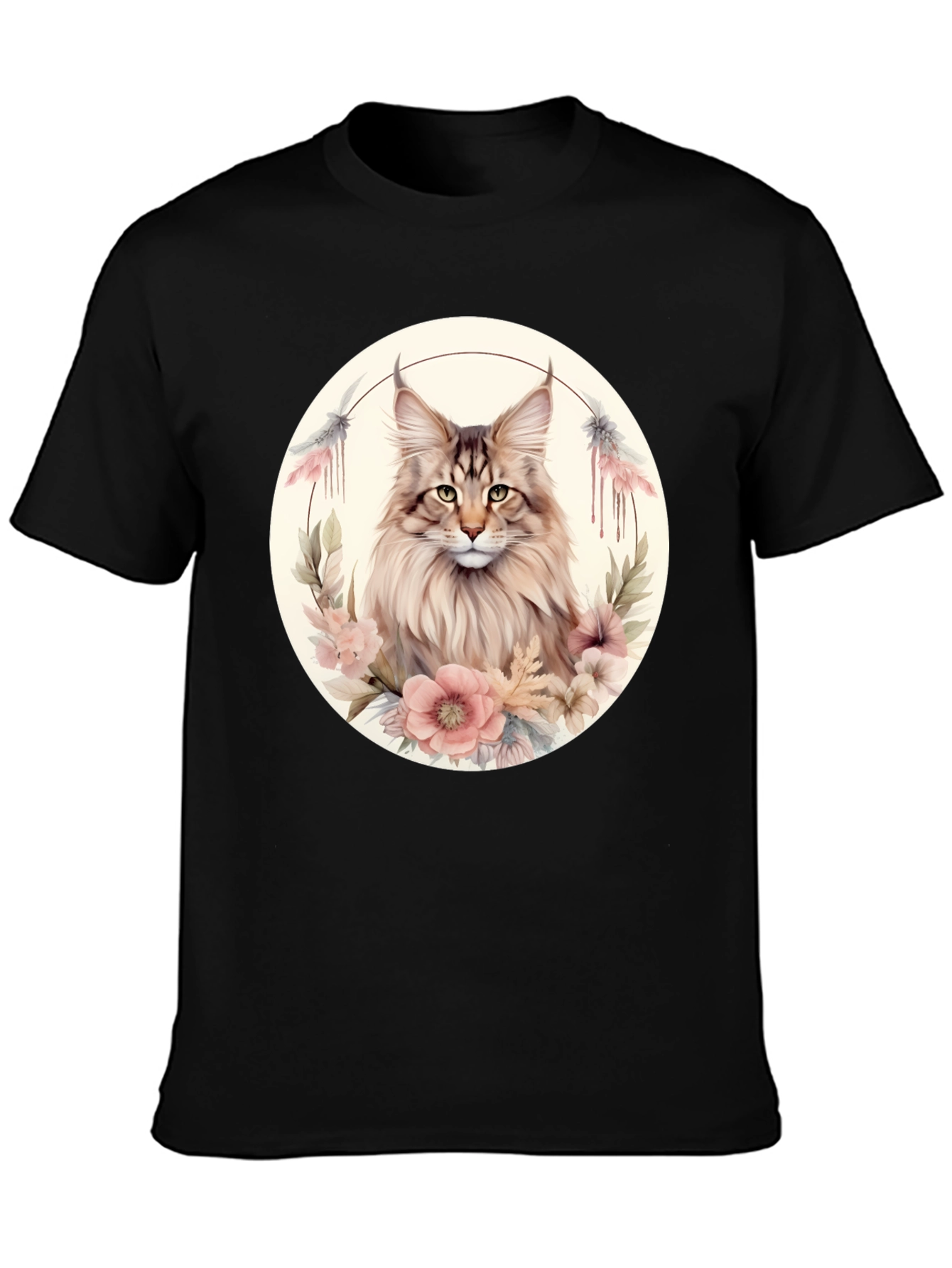 Maine Coon Cat Floral T-Shirt