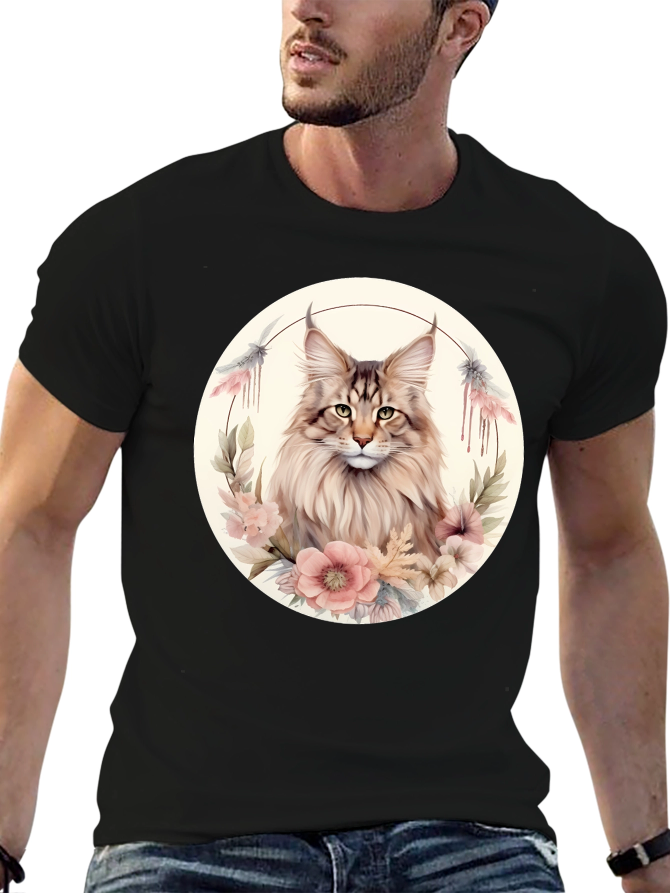 Maine Coon Cat Floral T-Shirt