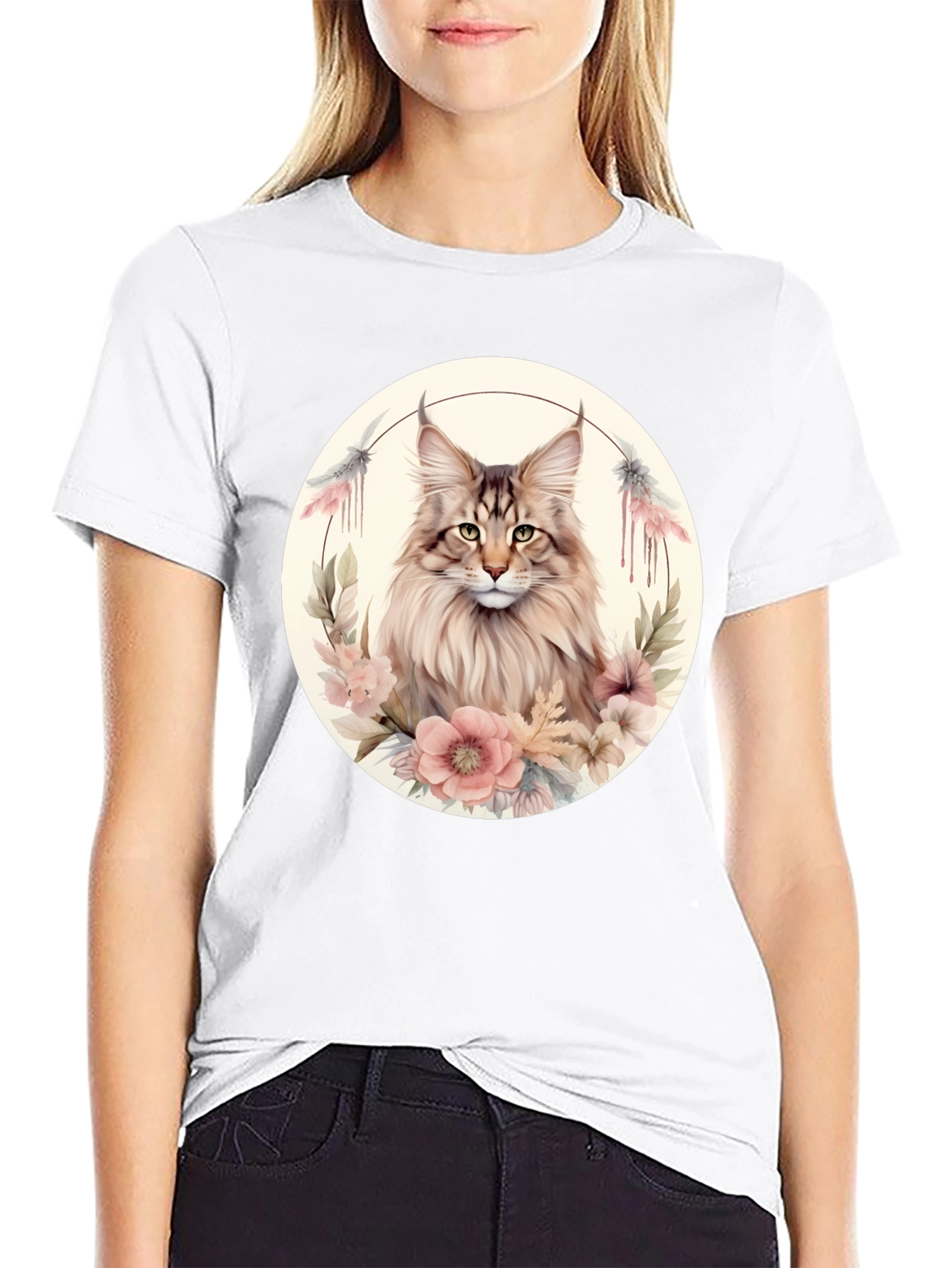 Maine Coon Cat Floral T-Shirt