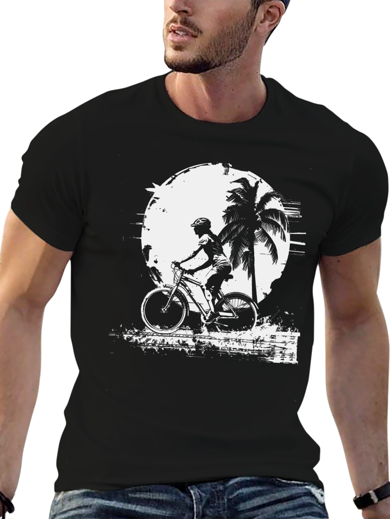 Biker Palm Tree Graphic Black T-Shirt