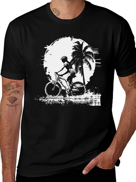 Biker Palm Tree Graphic Black T-Shirt