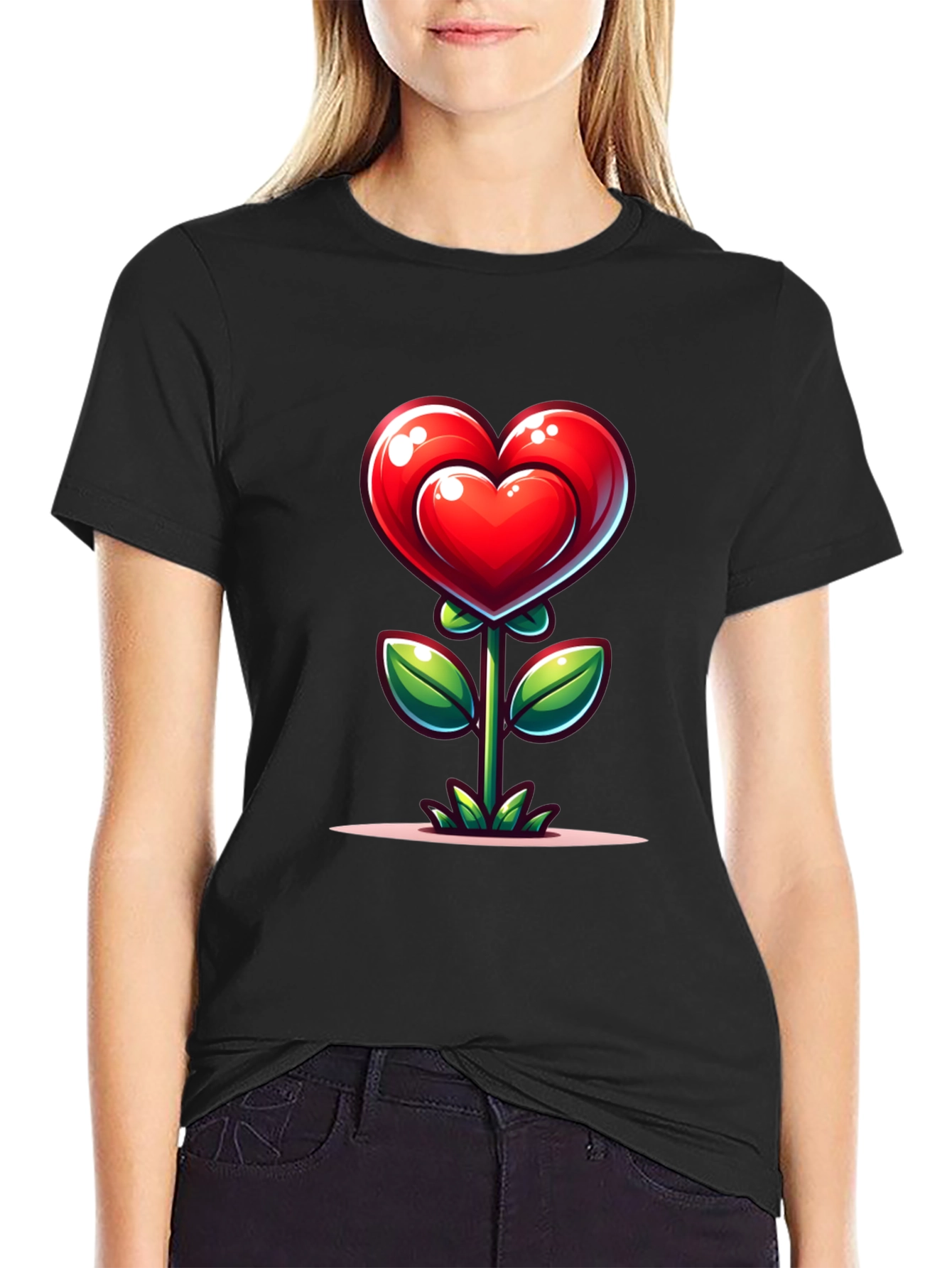 Heart Flower Graphic Tee - Valentines Day