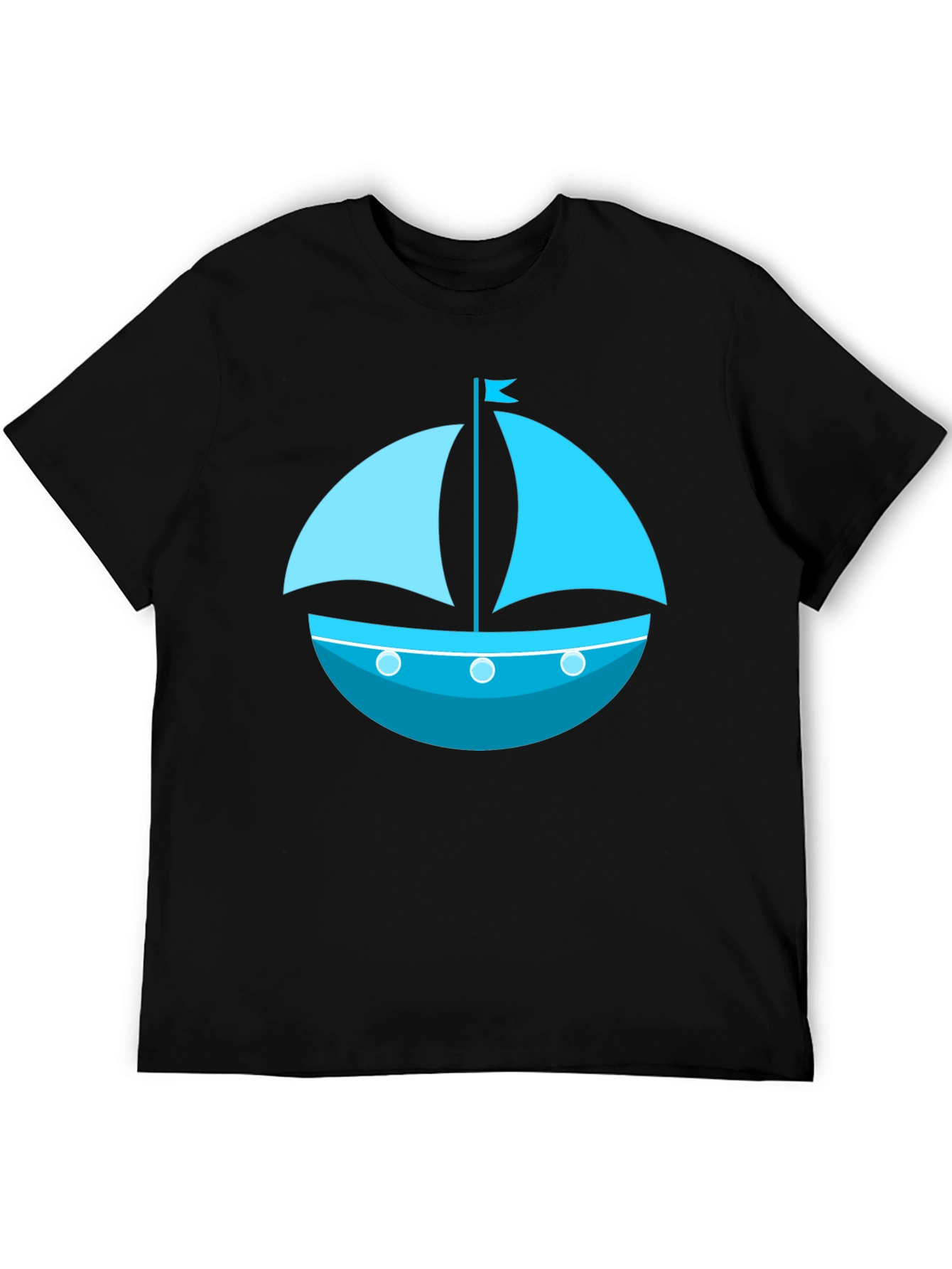 Nautical Sailboat Graphic Tee - Black Cotton Shirt