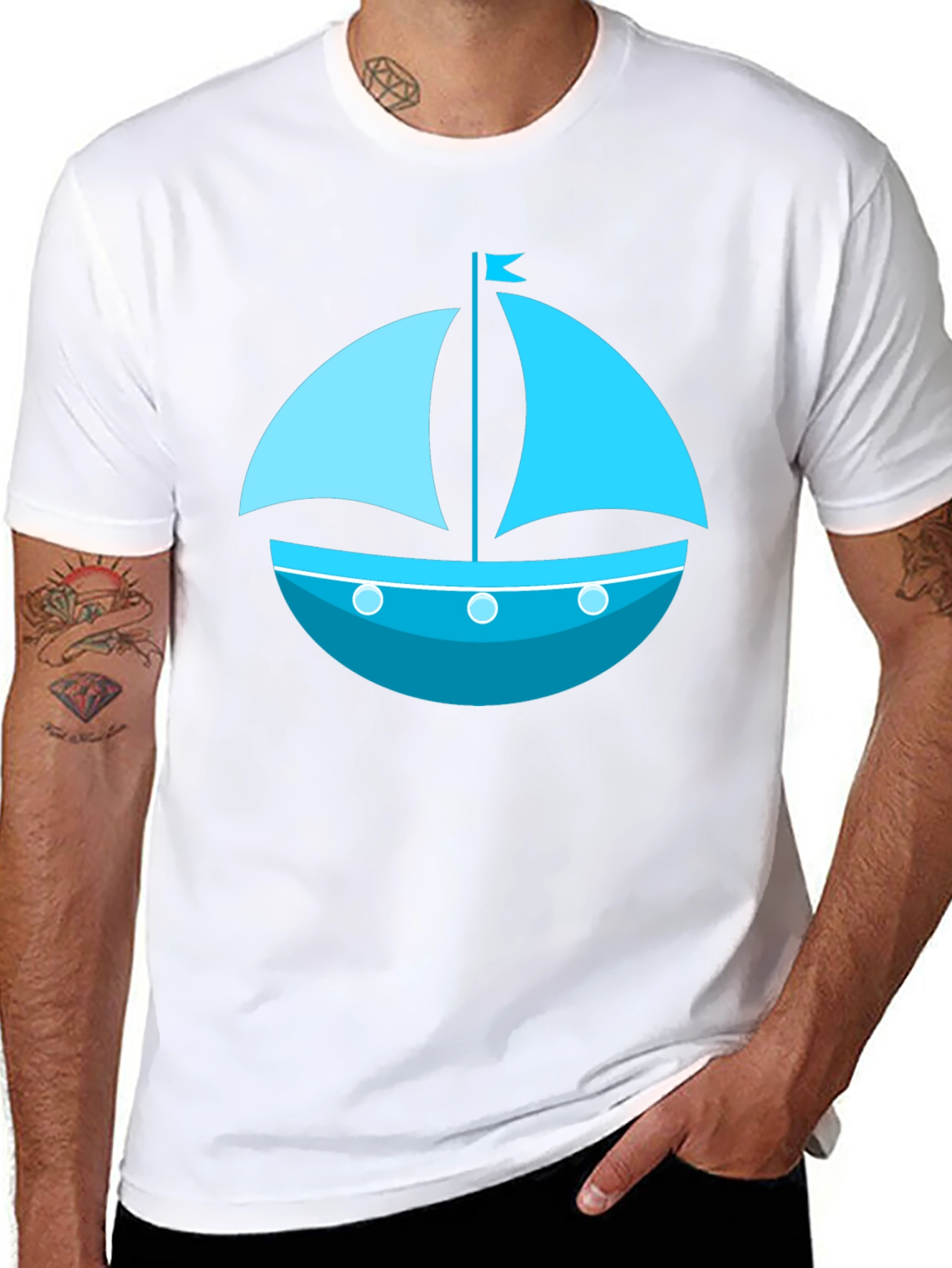 Nautical Sailboat Graphic Tee - Black Cotton Shirt
