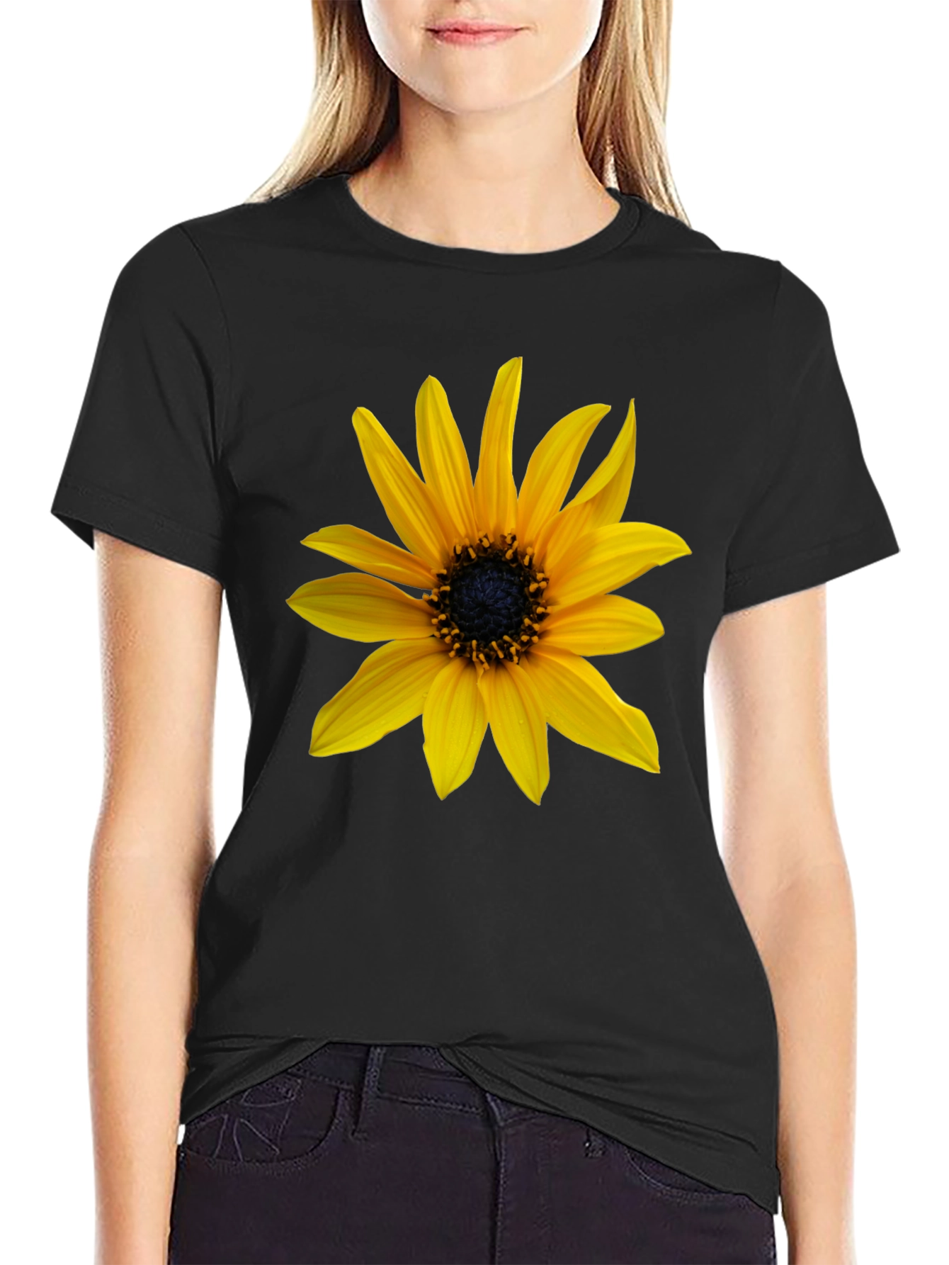 Sunflower Graphic Tee - Black Cotton Blend