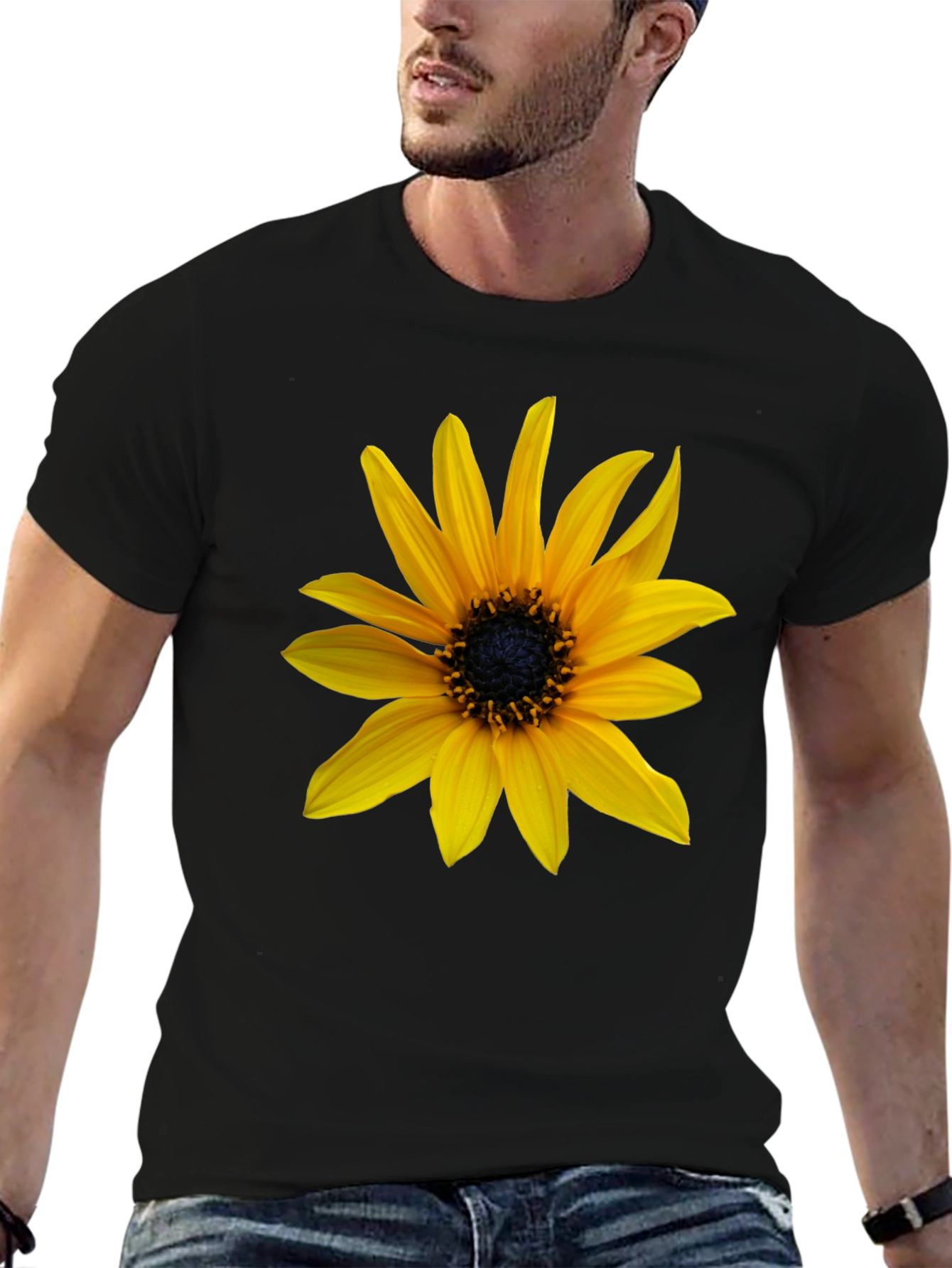 Sunflower Graphic Tee - Black Cotton Blend