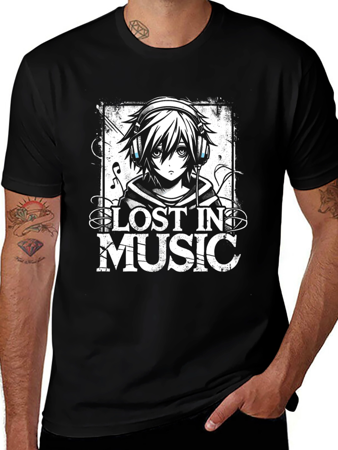 Lost in Music Anime Style Graphic T-Shirt
