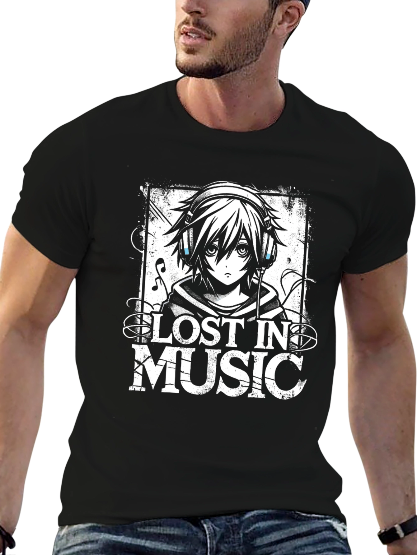 Lost in Music Anime Style Graphic T-Shirt