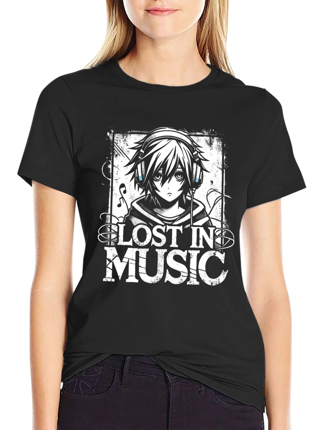 Lost in Music Anime Style Graphic T-Shirt