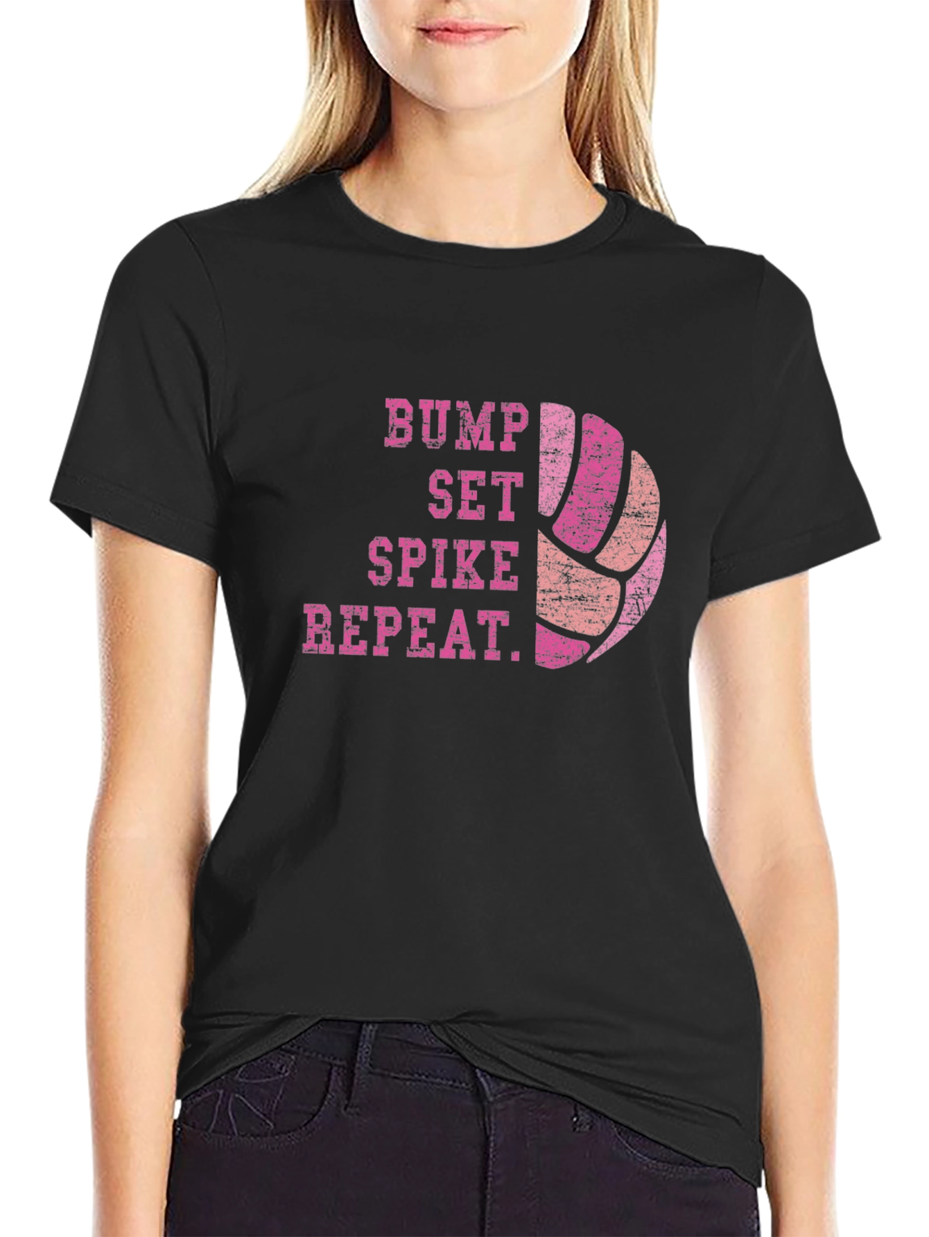 Volleyball Bump Set Spike Repeat Graphic T-Shirt