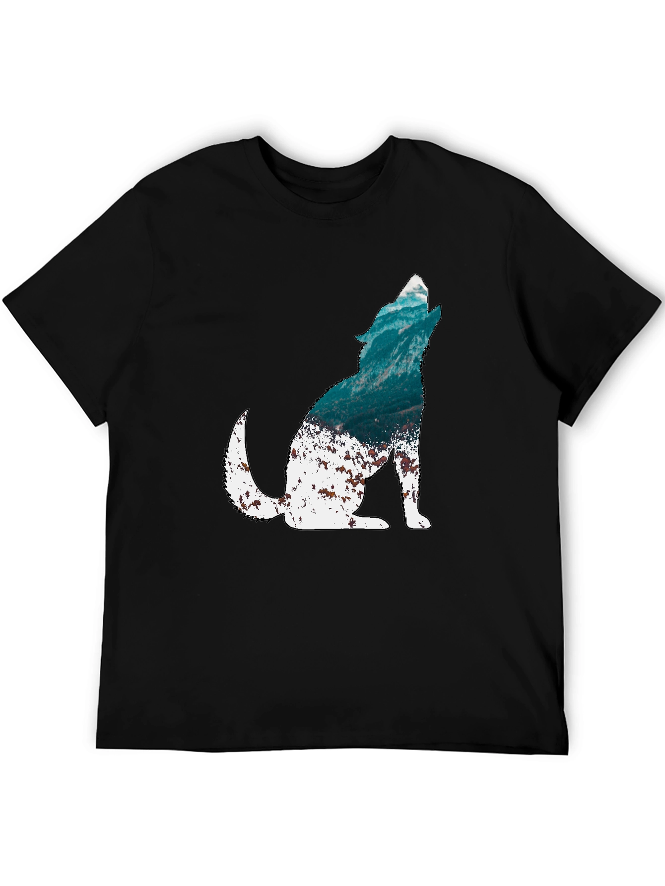 Wolf Silhouette Graphic Print Mens Black T-Shirt