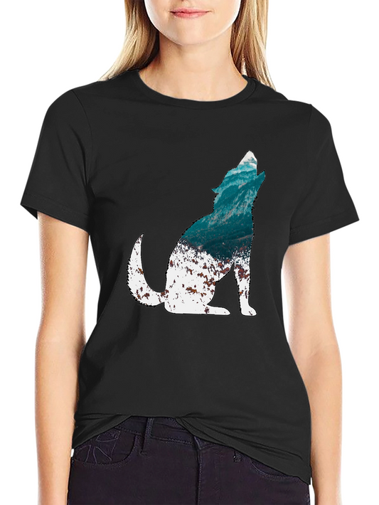 Wolf Silhouette Graphic Print Mens Black T-Shirt