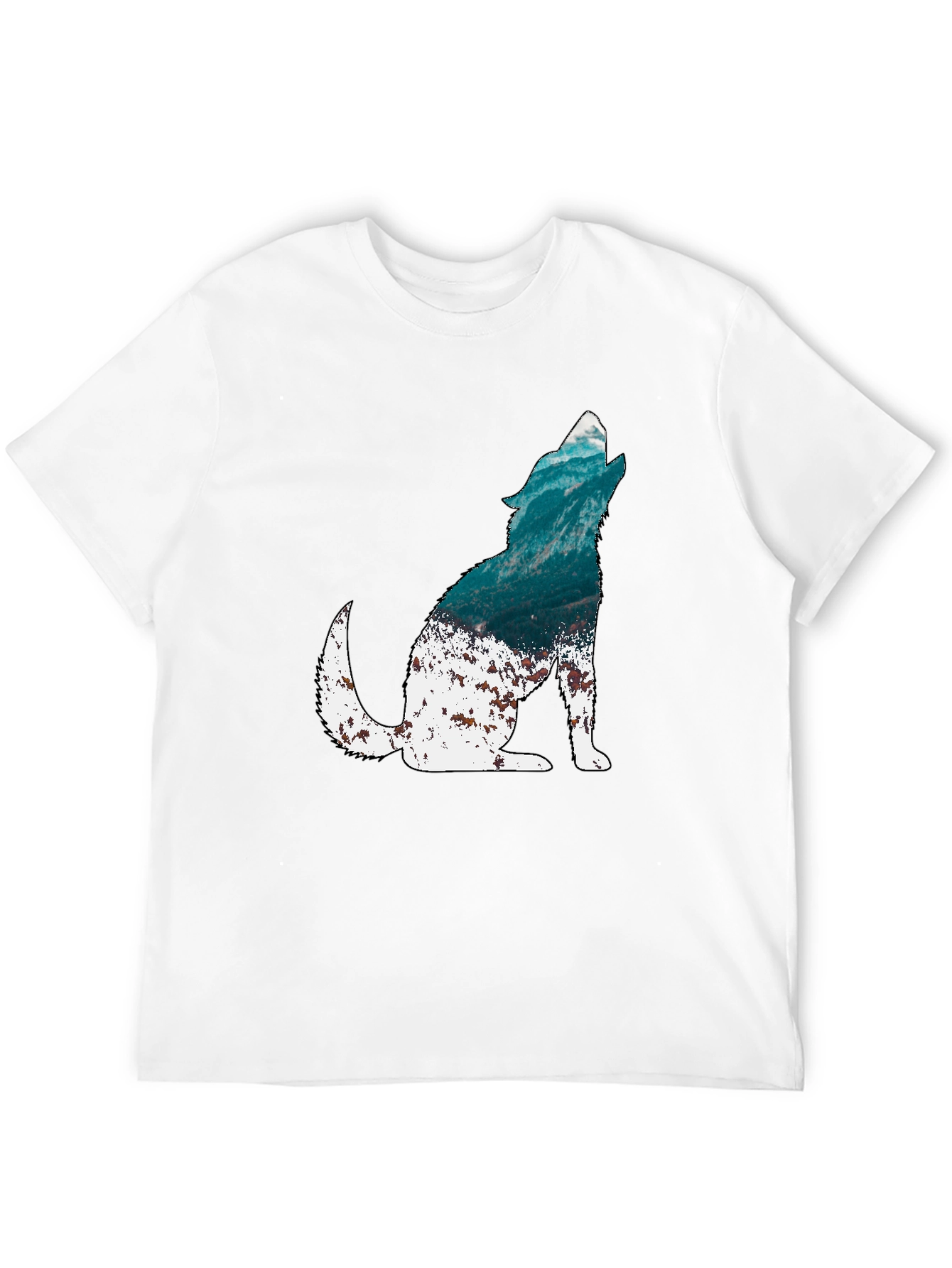 Wolf Silhouette Graphic Print Mens Black T-Shirt