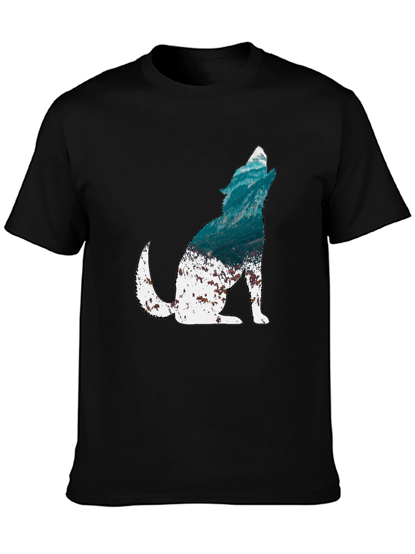 Wolf Silhouette Graphic Print Mens Black T-Shirt
