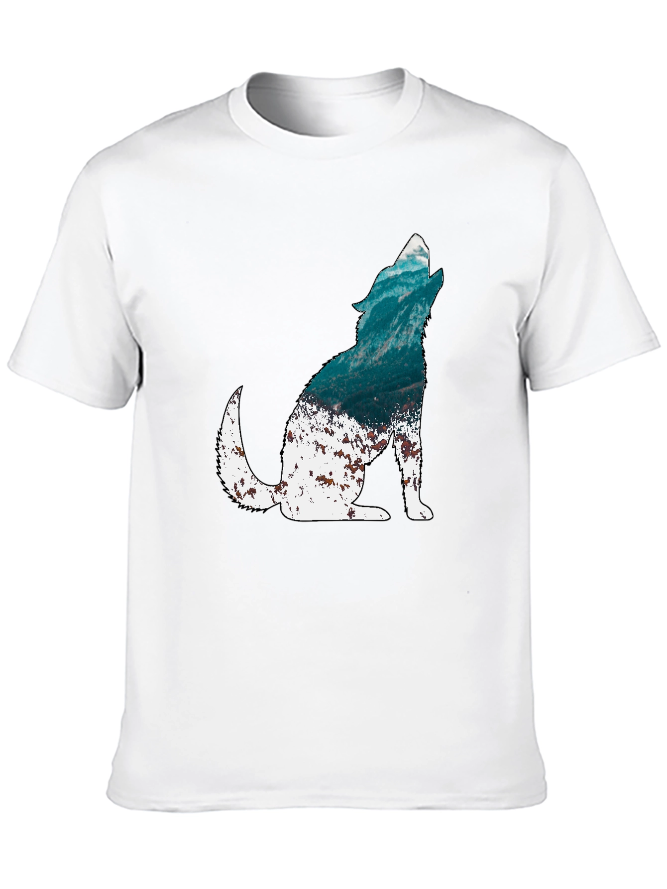 Wolf Silhouette Graphic Print Mens Black T-Shirt