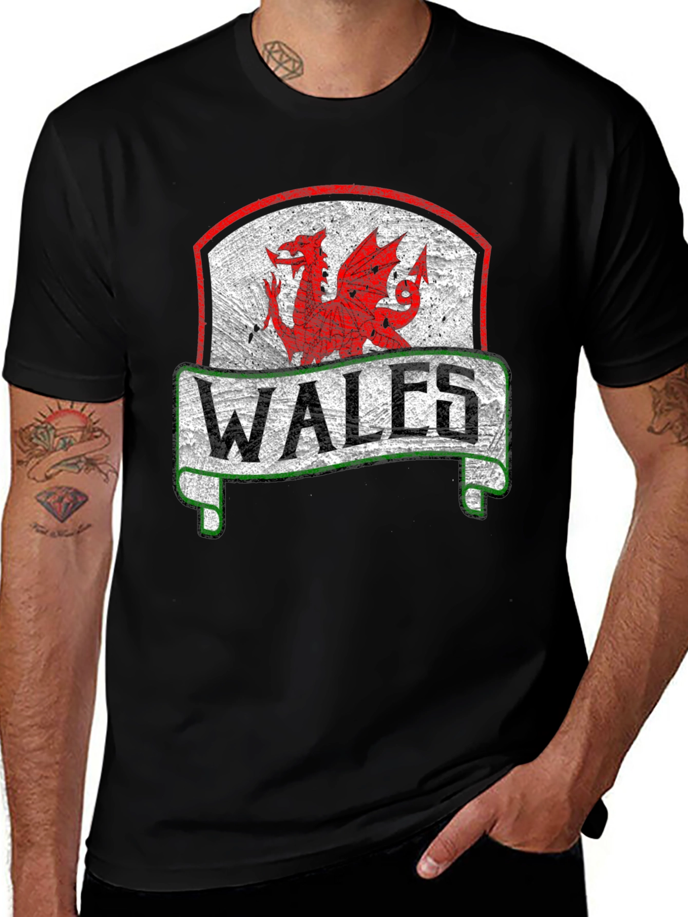 Wales Dragon Crest Black T-Shirt