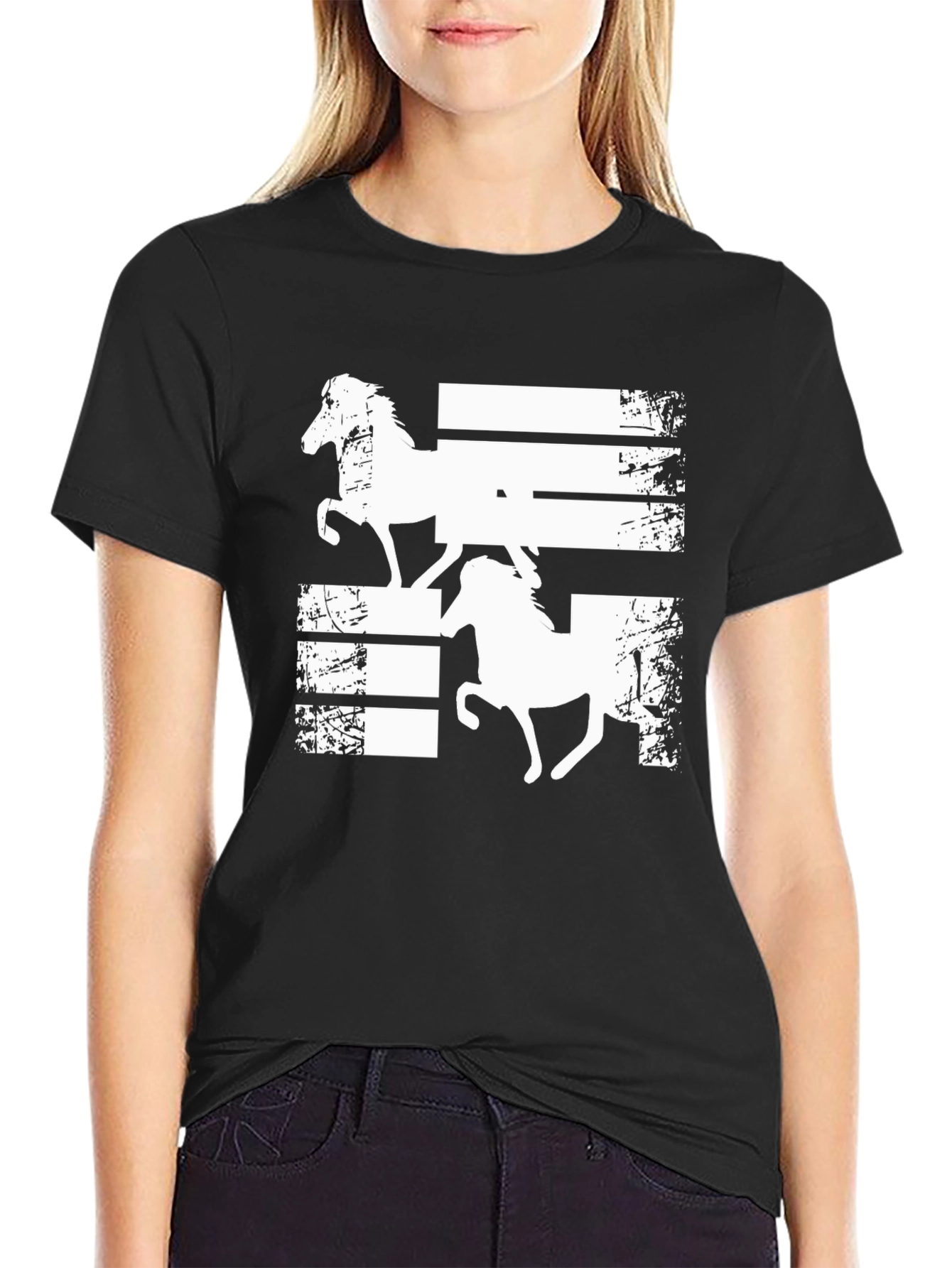 Horse Graphic Tee - Black Casual T-Shirt