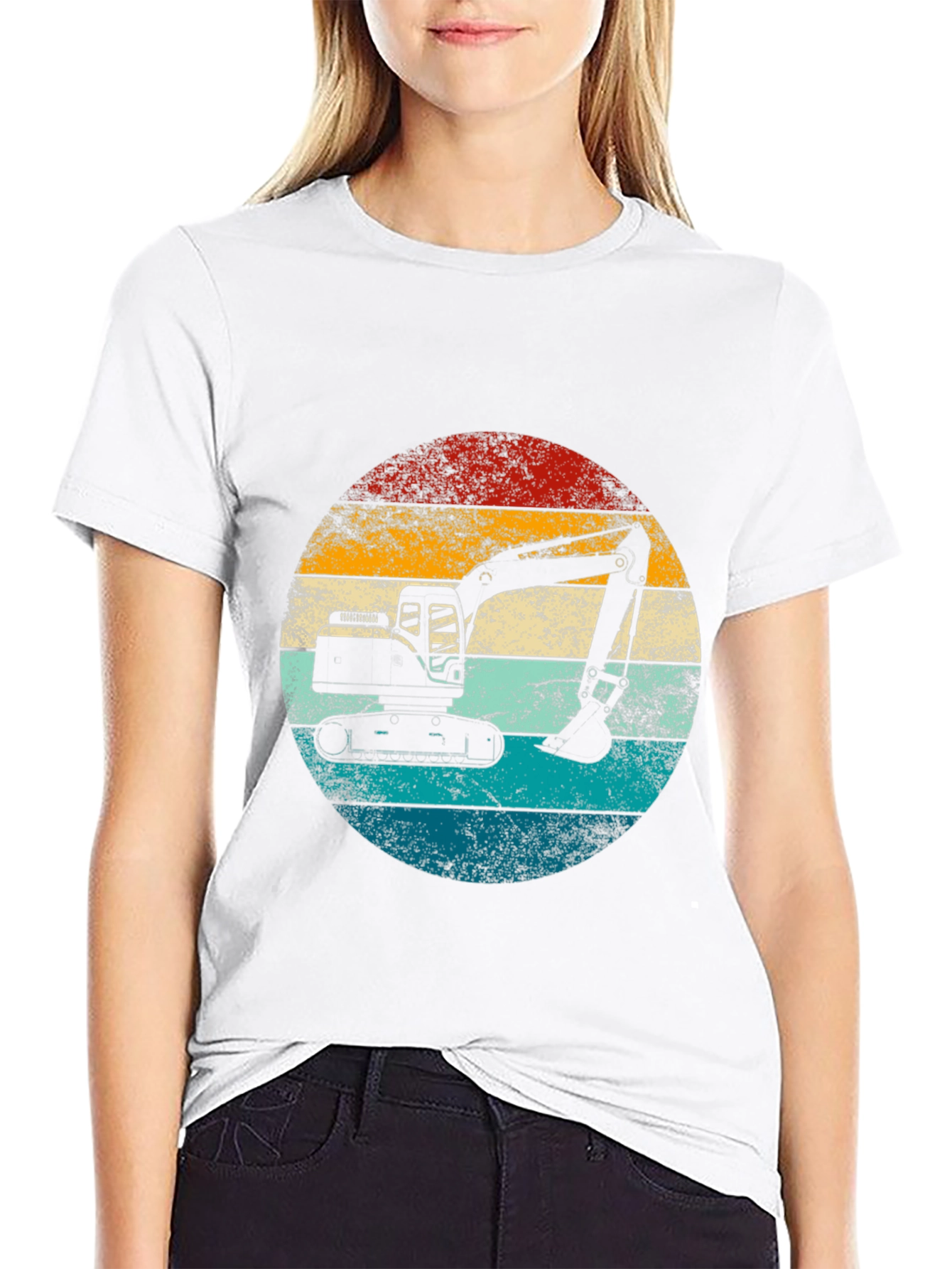 Excavator Retro Sunset Graphic Tee