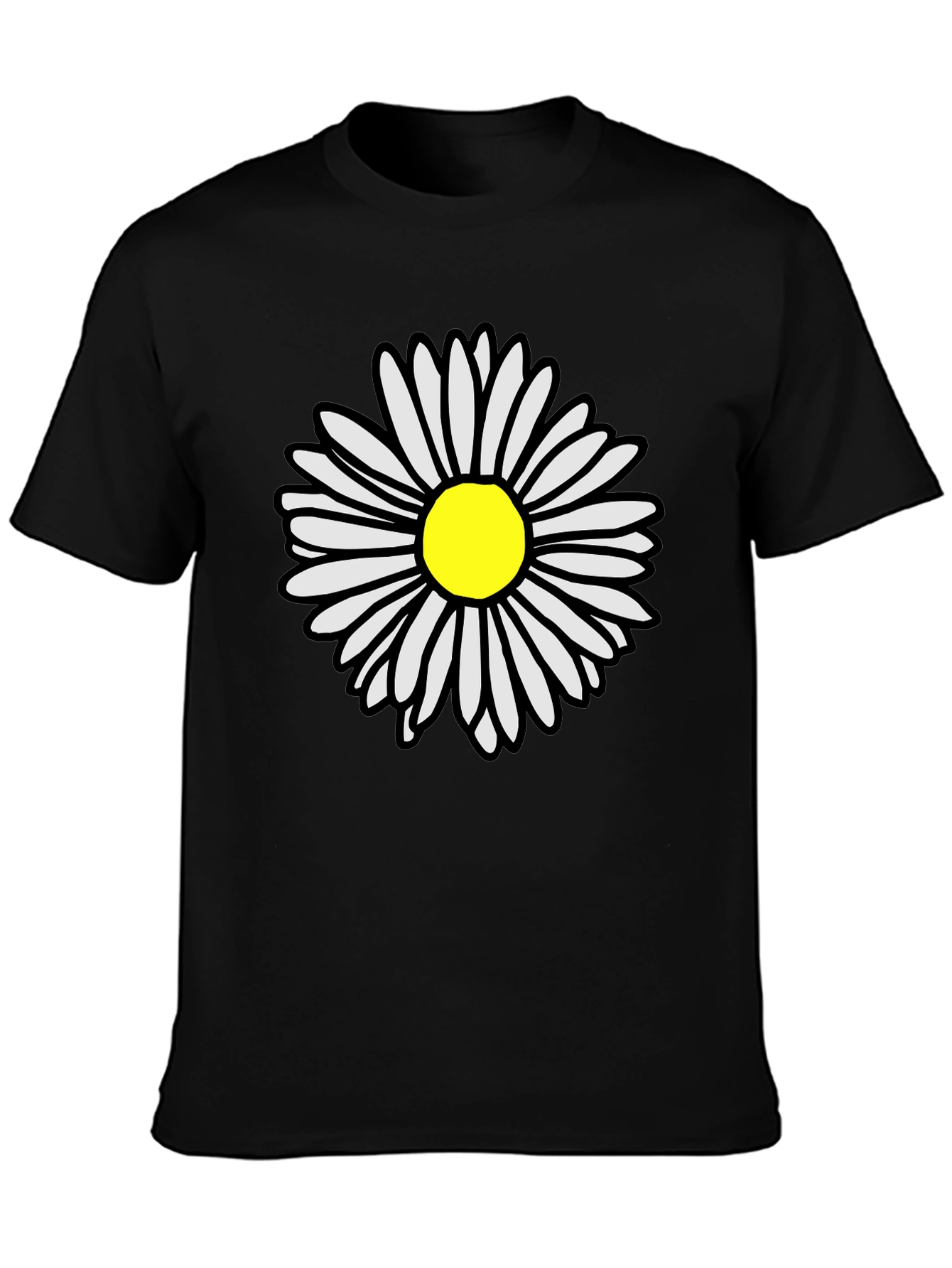 Daisy Flower Graphic Tee - Casual Black T-Shirt