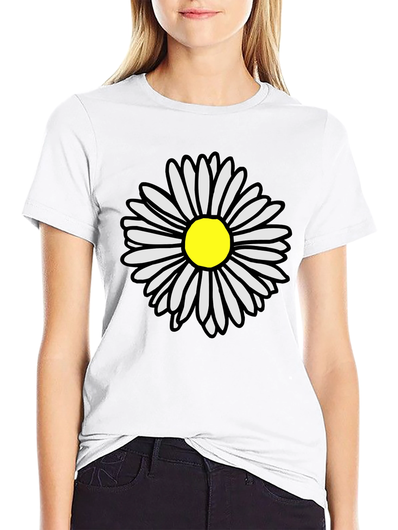 Daisy Flower Graphic Tee - Casual Black T-Shirt