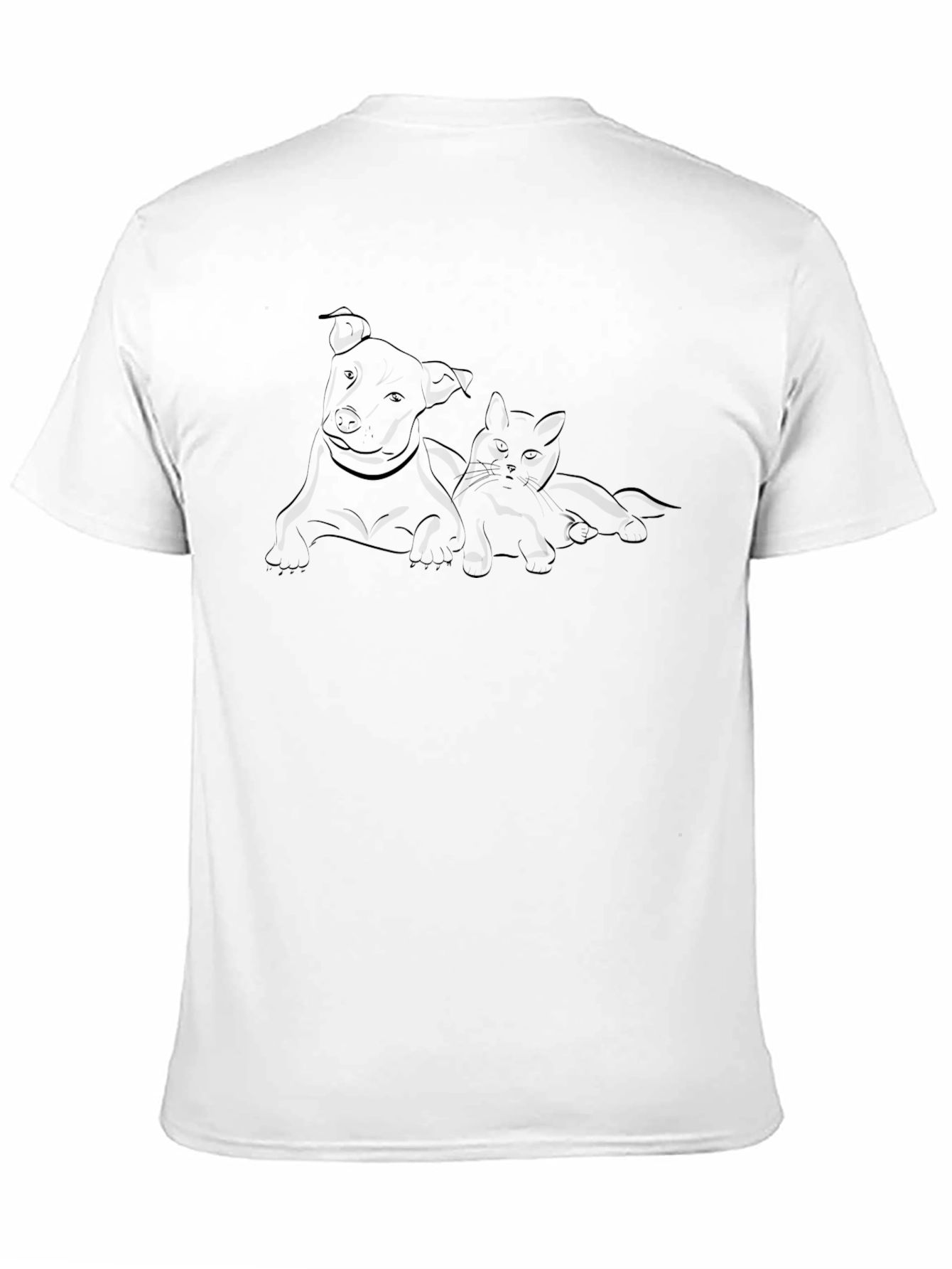 Dog and Cat Line Art Black T-Shirt