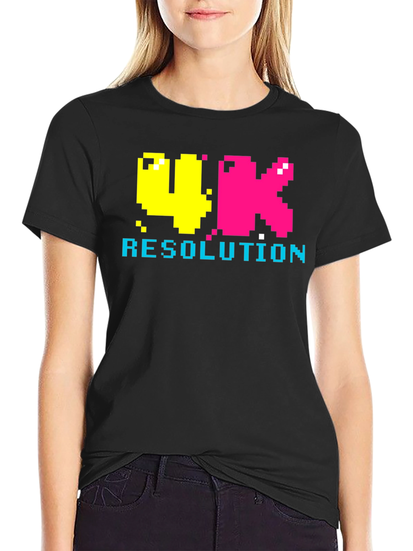 Retro 4K Resolution Pixel Art Black T-Shirt