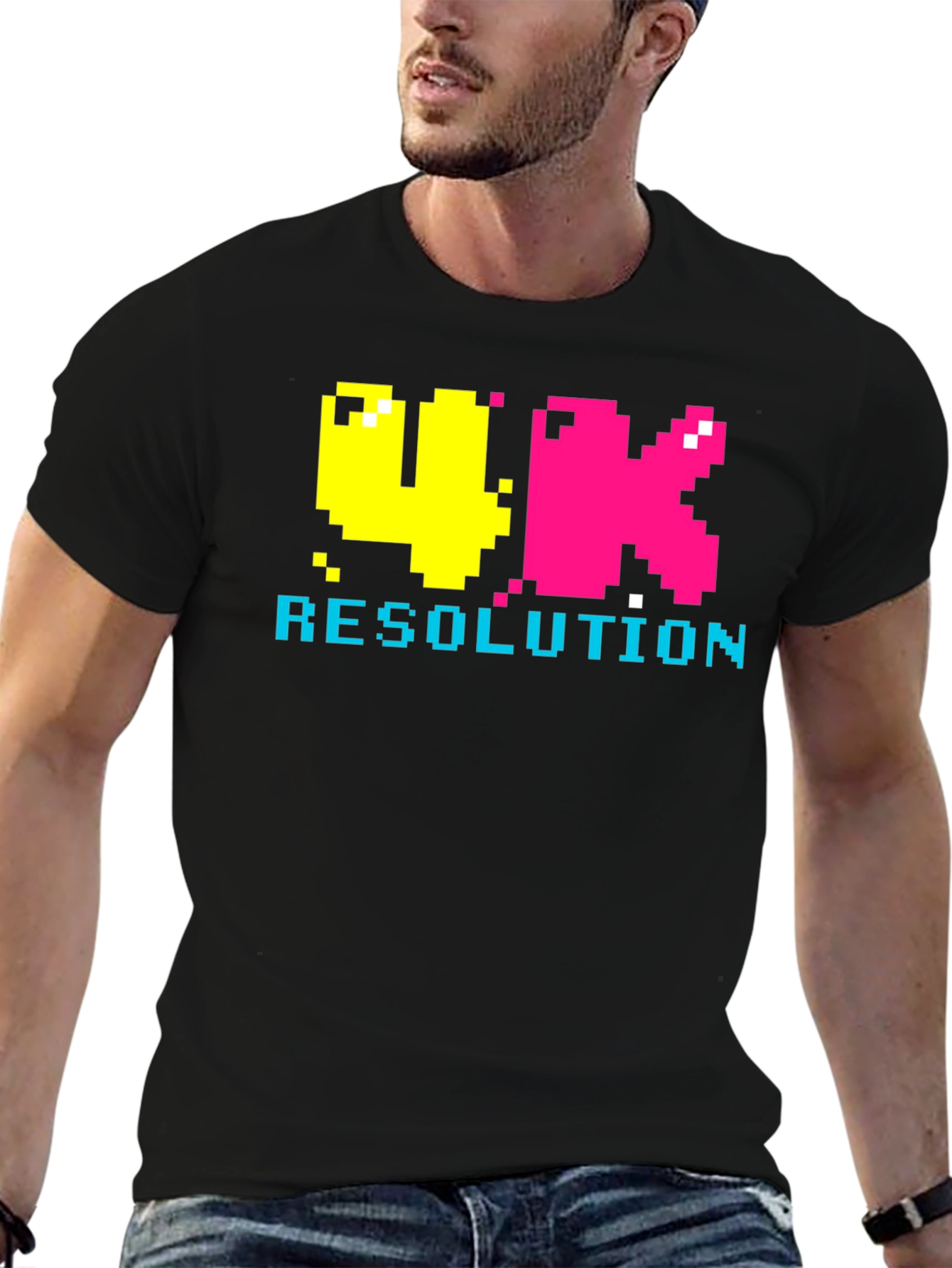 Retro 4K Resolution Pixel Art Black T-Shirt