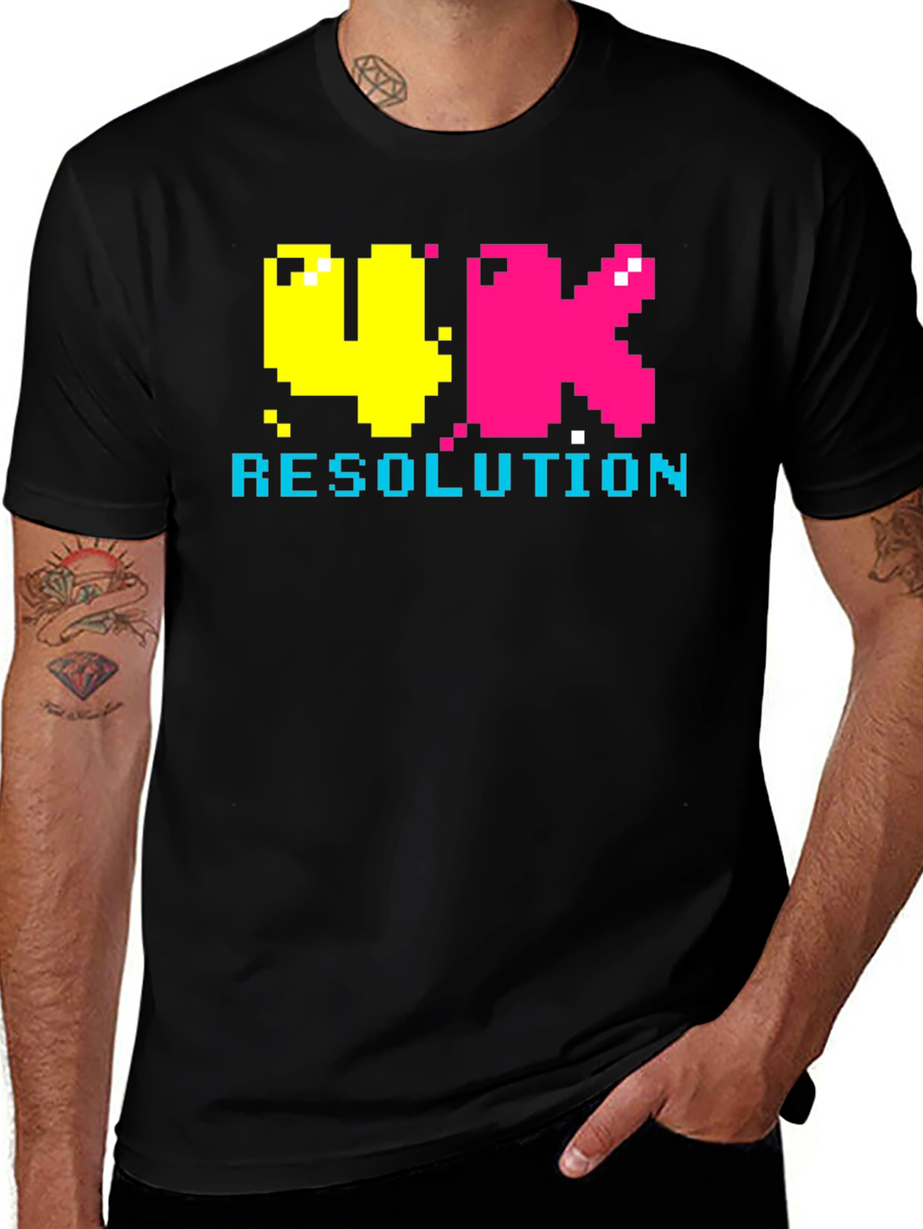 Retro 4K Resolution Pixel Art Black T-Shirt