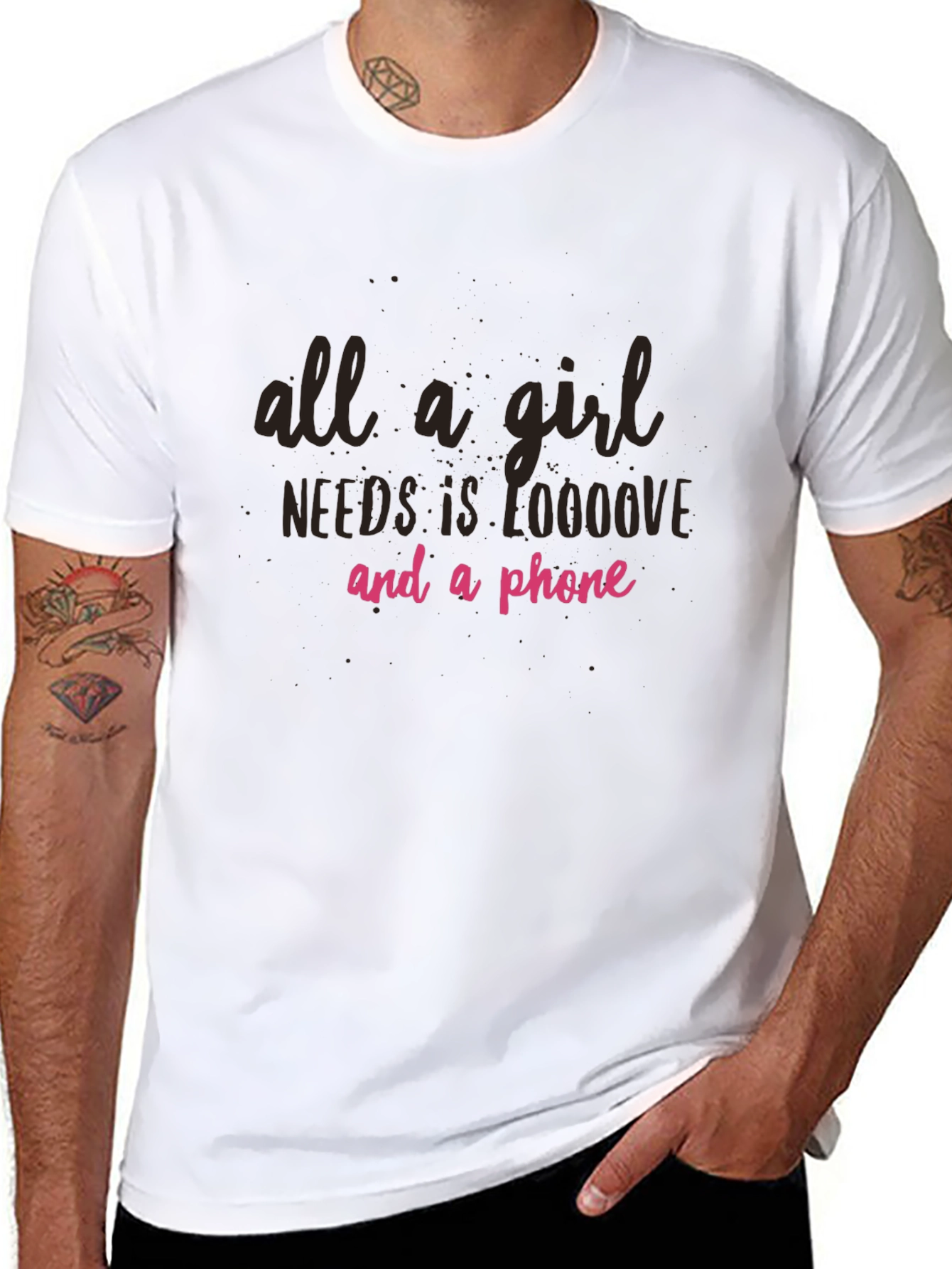 All A Girl Needs Love & Phone Black Tee