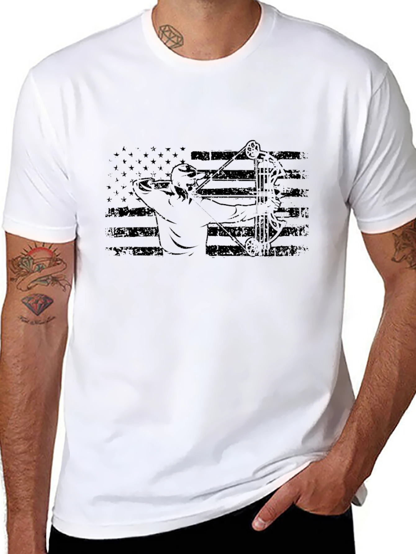 Archery Bow Hunter American Flag T-Shirt