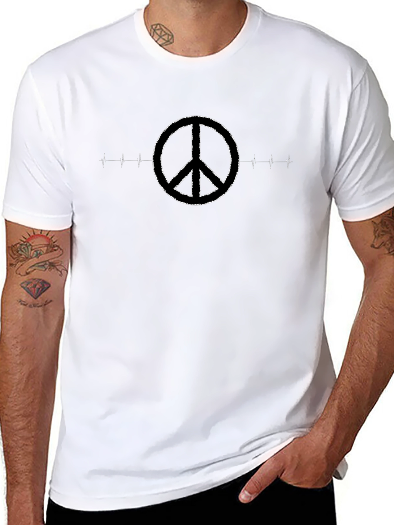 Peace Symbol Heartbeat Graphic Black T-Shirt