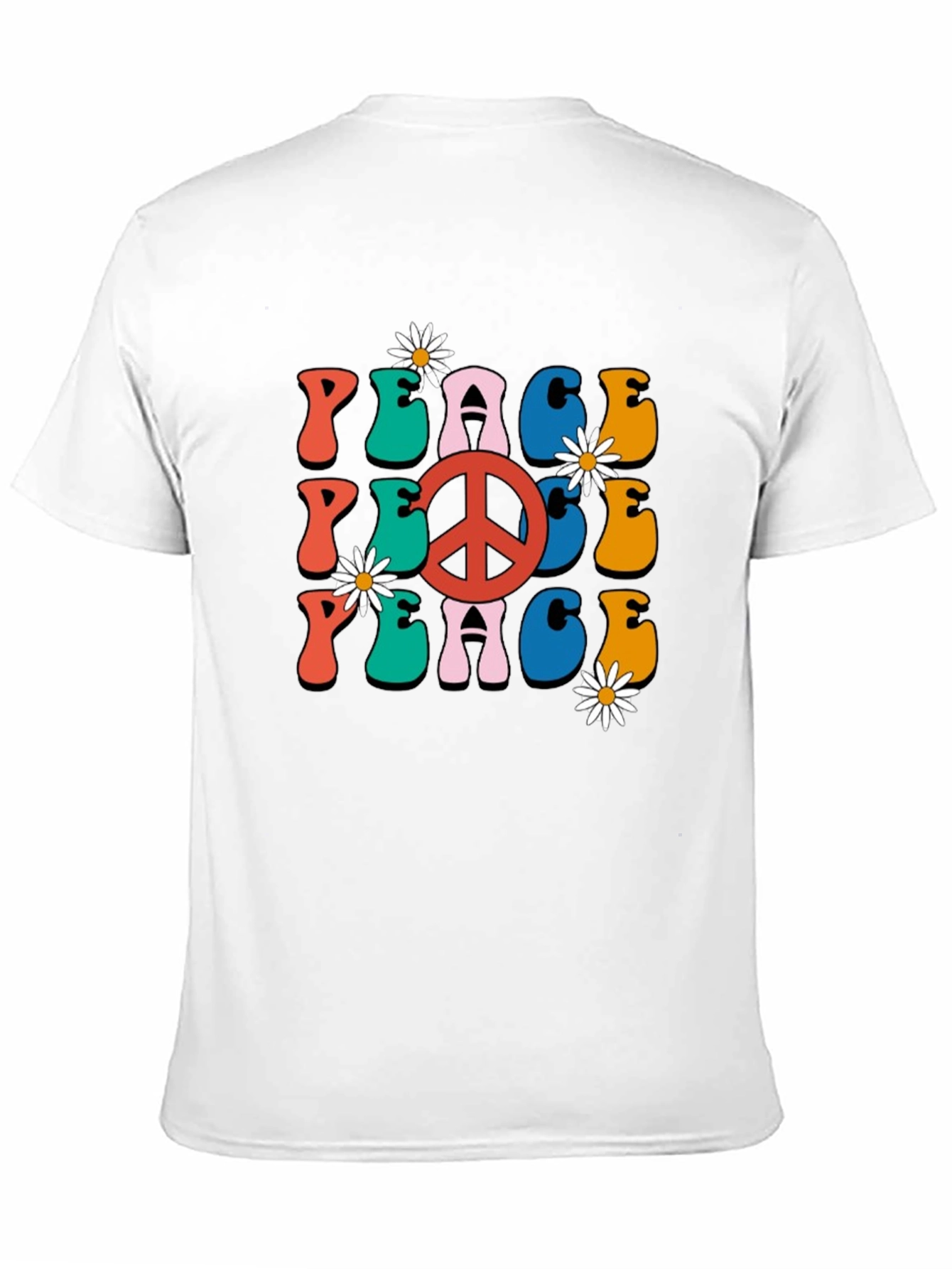 Retro Peace Sign Graphic Tee - Black Cotton T-Shirt