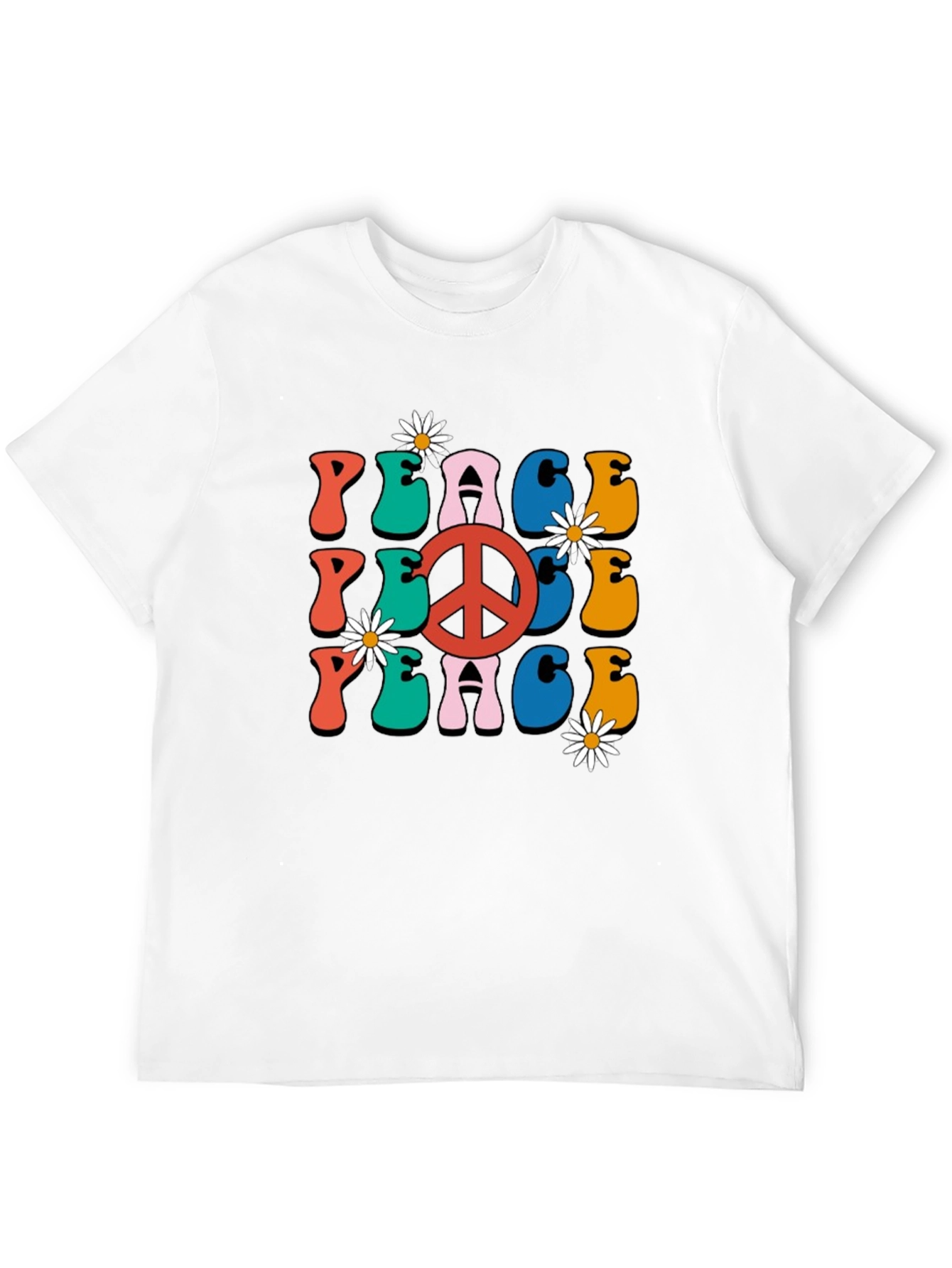 Retro Peace Sign Graphic Tee - Black Cotton T-Shirt