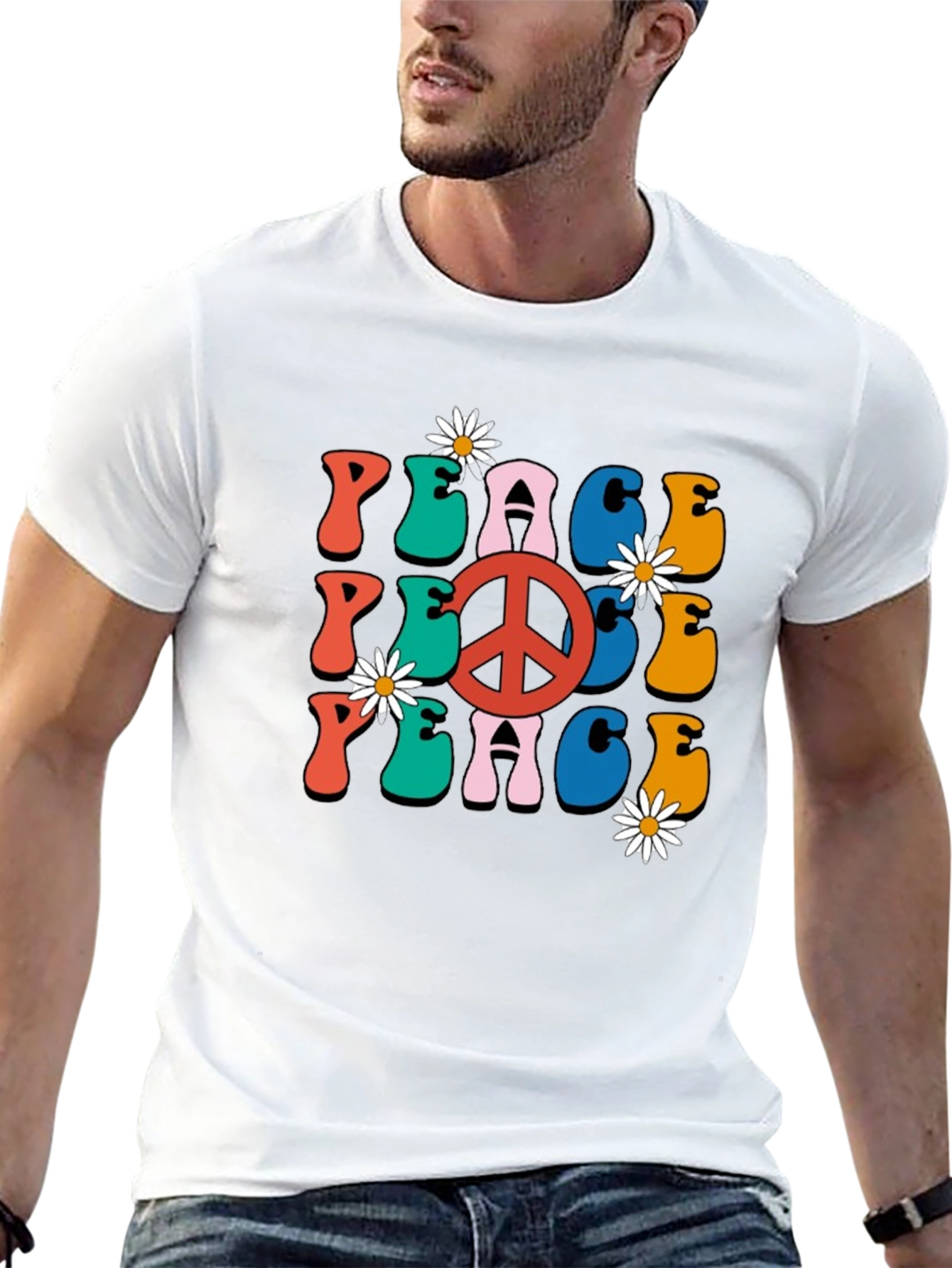 Retro Peace Sign Graphic Tee - Black Cotton T-Shirt