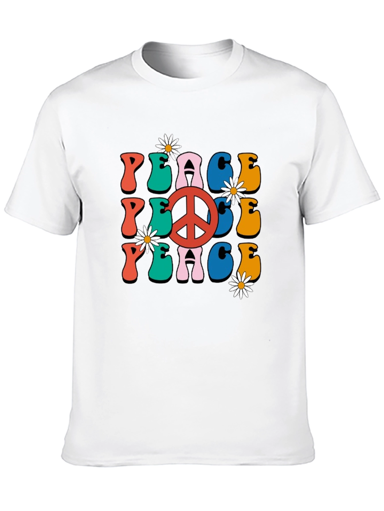 Retro Peace Sign Graphic Tee - Black Cotton T-Shirt