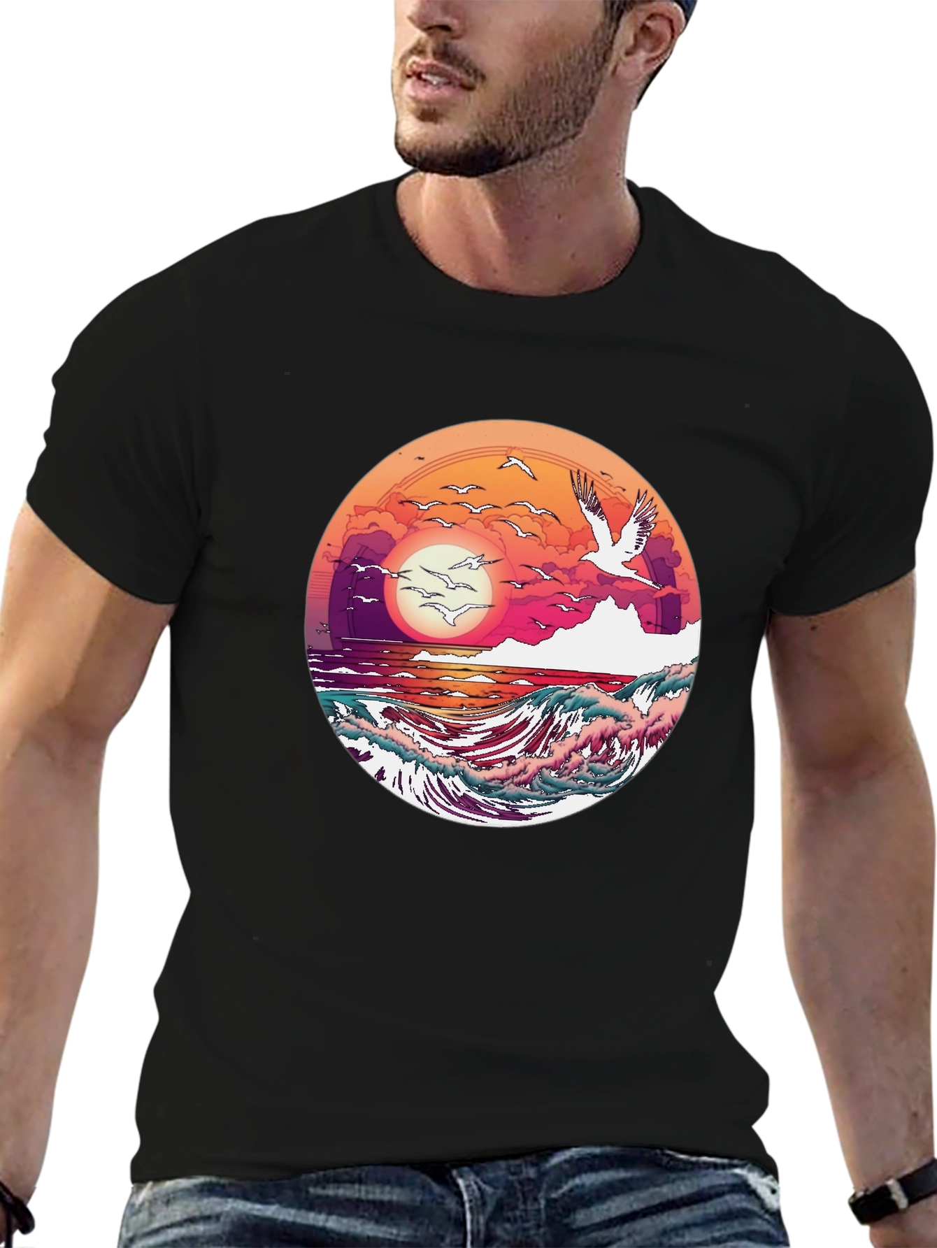Ocean Sunset T-Shirt: Artistic Wave Design