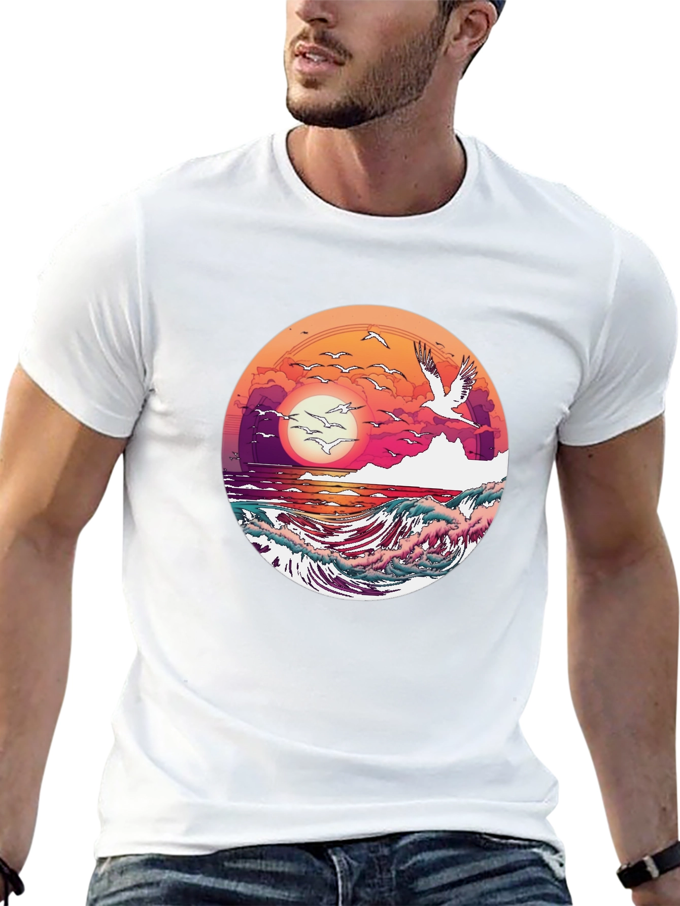 Ocean Sunset T-Shirt: Artistic Wave Design