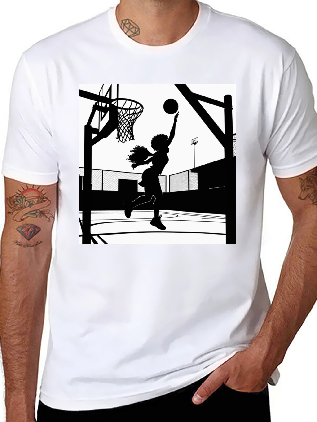 Basketball Girl Graphic T-Shirt - Black