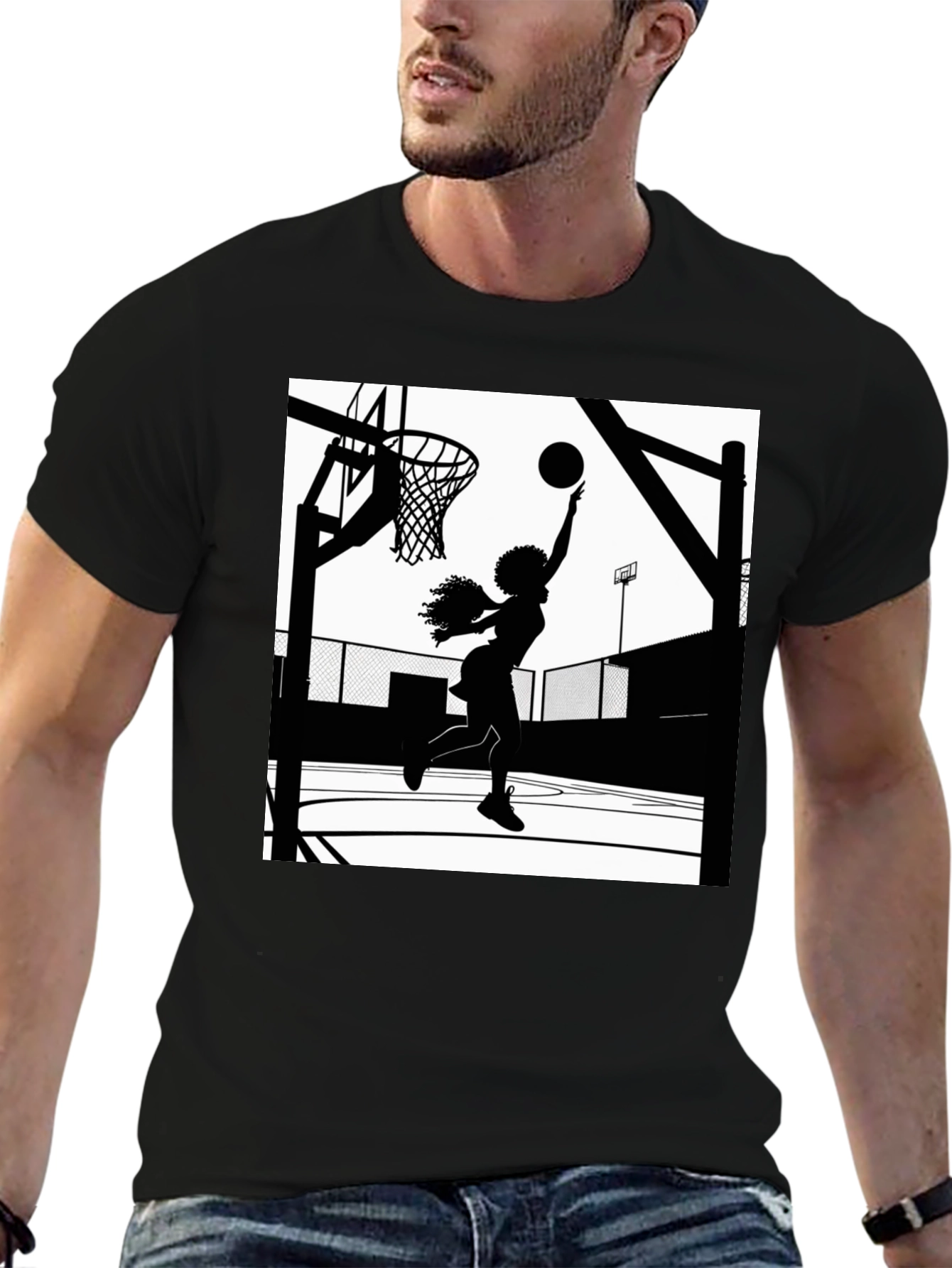 Basketball Girl Graphic T-Shirt - Black
