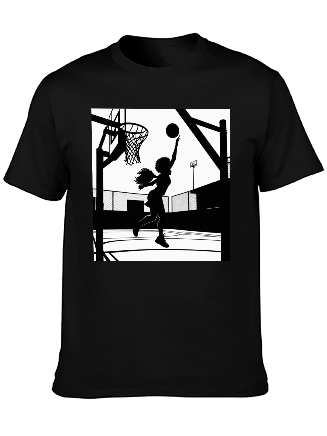 Basketball Girl Graphic T-Shirt - Black